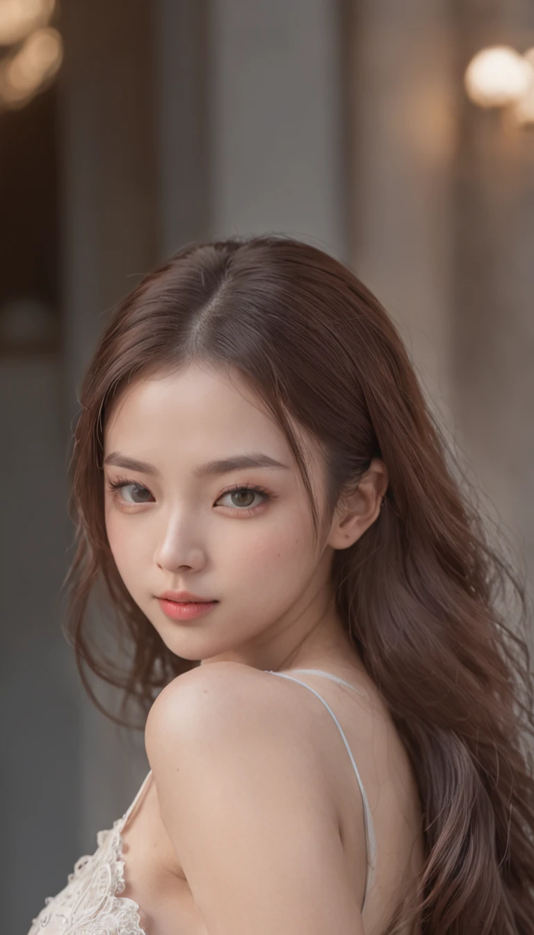 (top Quority,8K,tmasterpiece:1.3)(tempting pose),(Casual hairstyle, No leakage of big breasts:1.3),(from below)A smile、Young face、Omouq、Incredibly cute,(Gaze towards the viewer, Full body portrait、High Detail RAW Color Photo Professional Photo、hentail realism、Photorealism:1.37、Best shadows,超A high resolution、physically-based renderingt)、frenzied,realisticlying,tmasterpiece,Realistis,hight contrast,ultra - detailed,best qualtiy, 超A high resolution, realisticlying, A high resolution, A detailed, RAW photogr,Super detailed face,Detailed blue eyes,二重まぶた,White low-cut bra