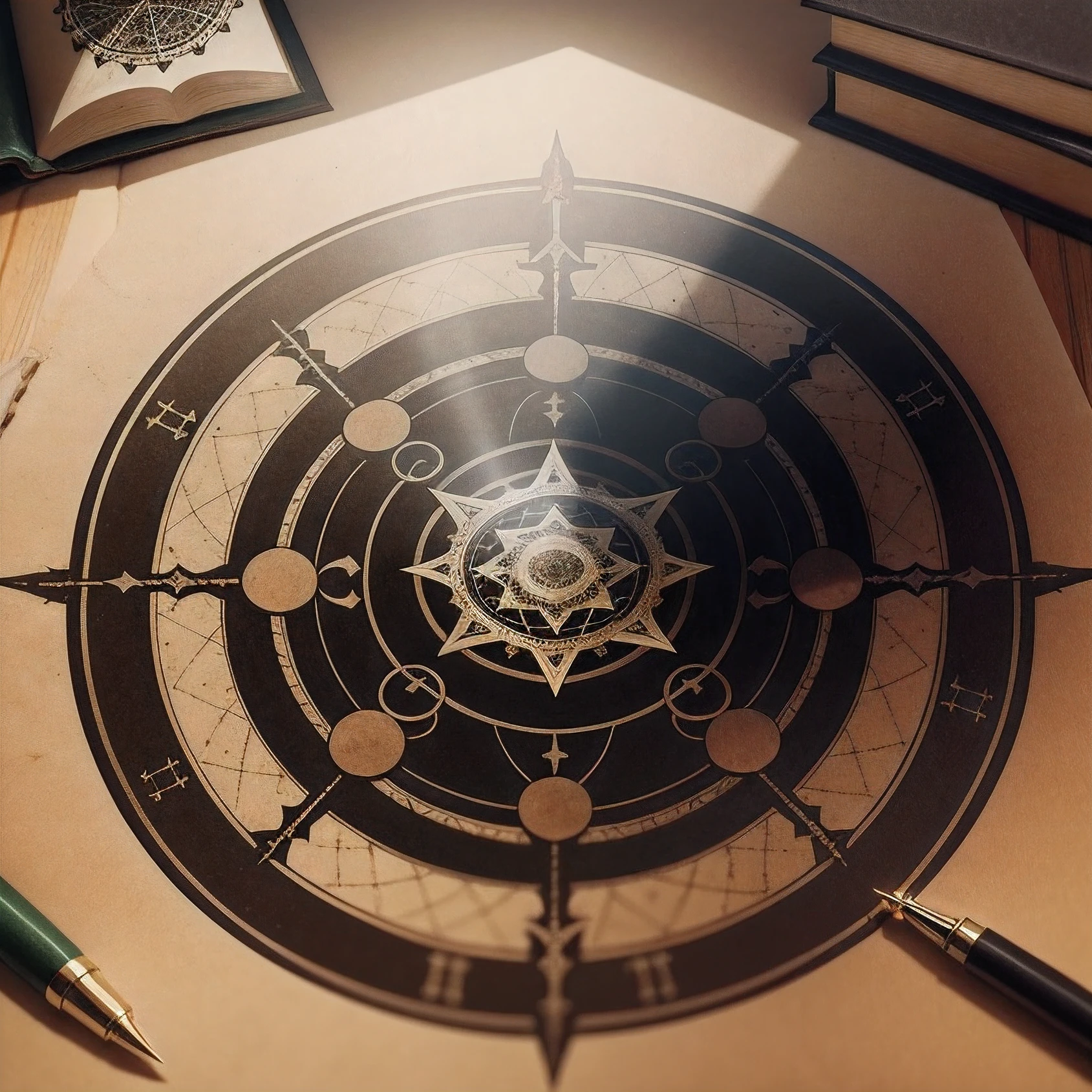 "Dark ritual scene with a complex circle of soul entrapment, atmosfera misteriosa e obscura."