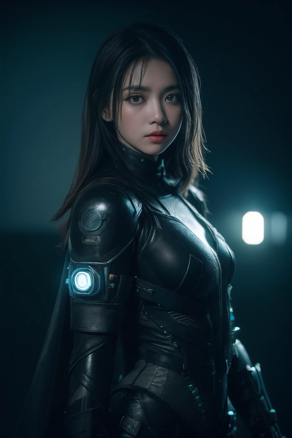 Dark-haired Scandinavian girl wearing a skin-tight black leather bodysuit, Black leather pants、(Long black hair:1.4), Red eyes,Attractive breasts、High resolution (High Dynamic Range), Ray Tracing, NVIDIA, Super Resolution, Scattered under the surface, Anisotropic Filtering, Written boundary depth ,Maximum clarity and sharpness, Surface Shading, Two-tone lighting