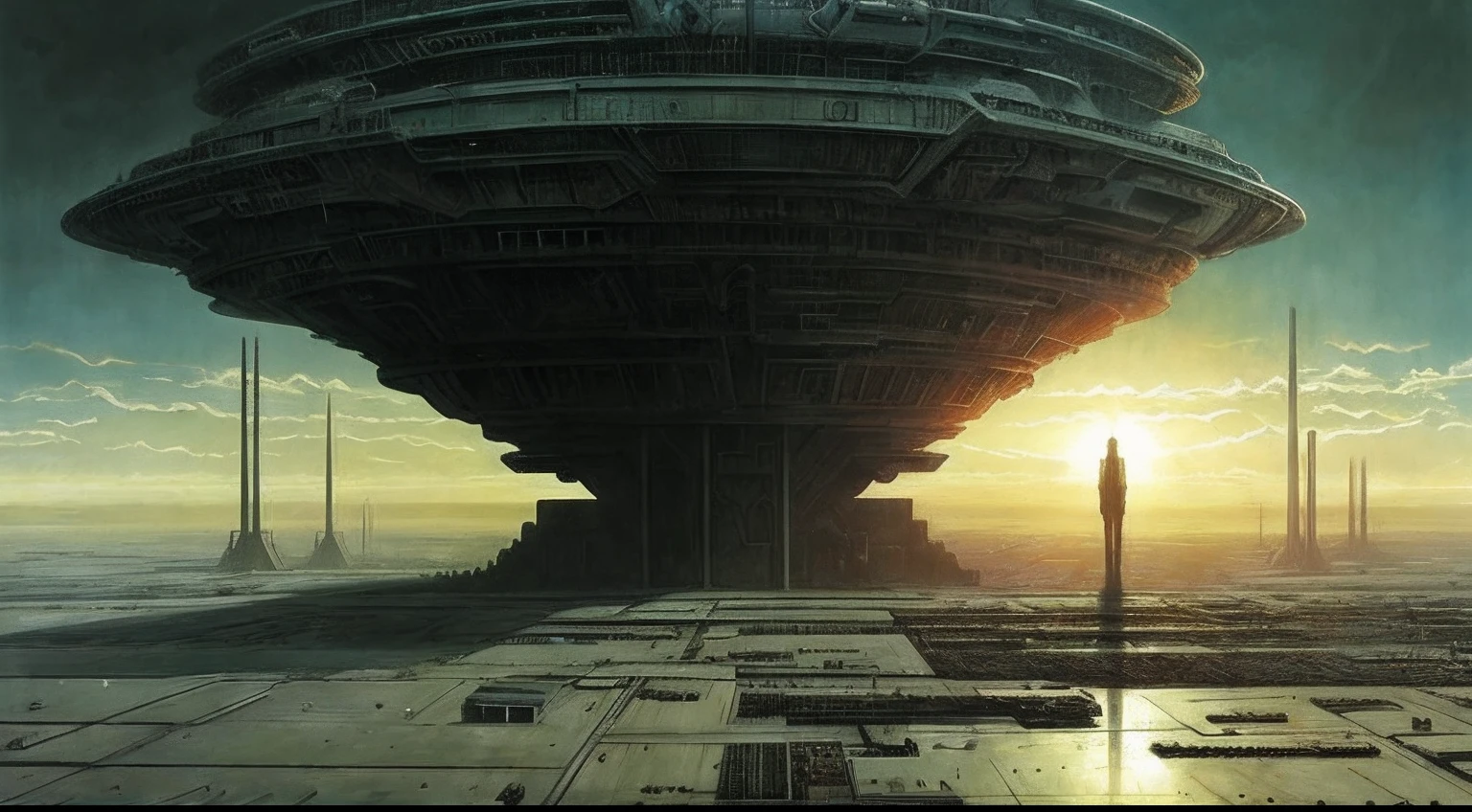 final of Evangelion, post apocalyptic,Sci-fi base scene，Huge scene, epic concept art，wide angle scene, zdzislaw beksinski