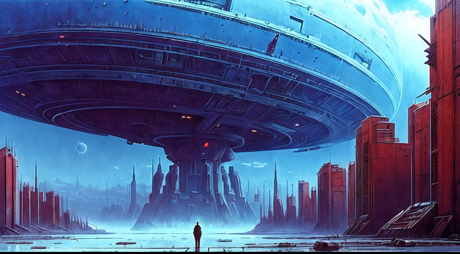 final of Evangelion, post apocalyptic,Sci-fi base scene,Huge scene, epic concept art,wide angle scene, zdzislaw beksinski