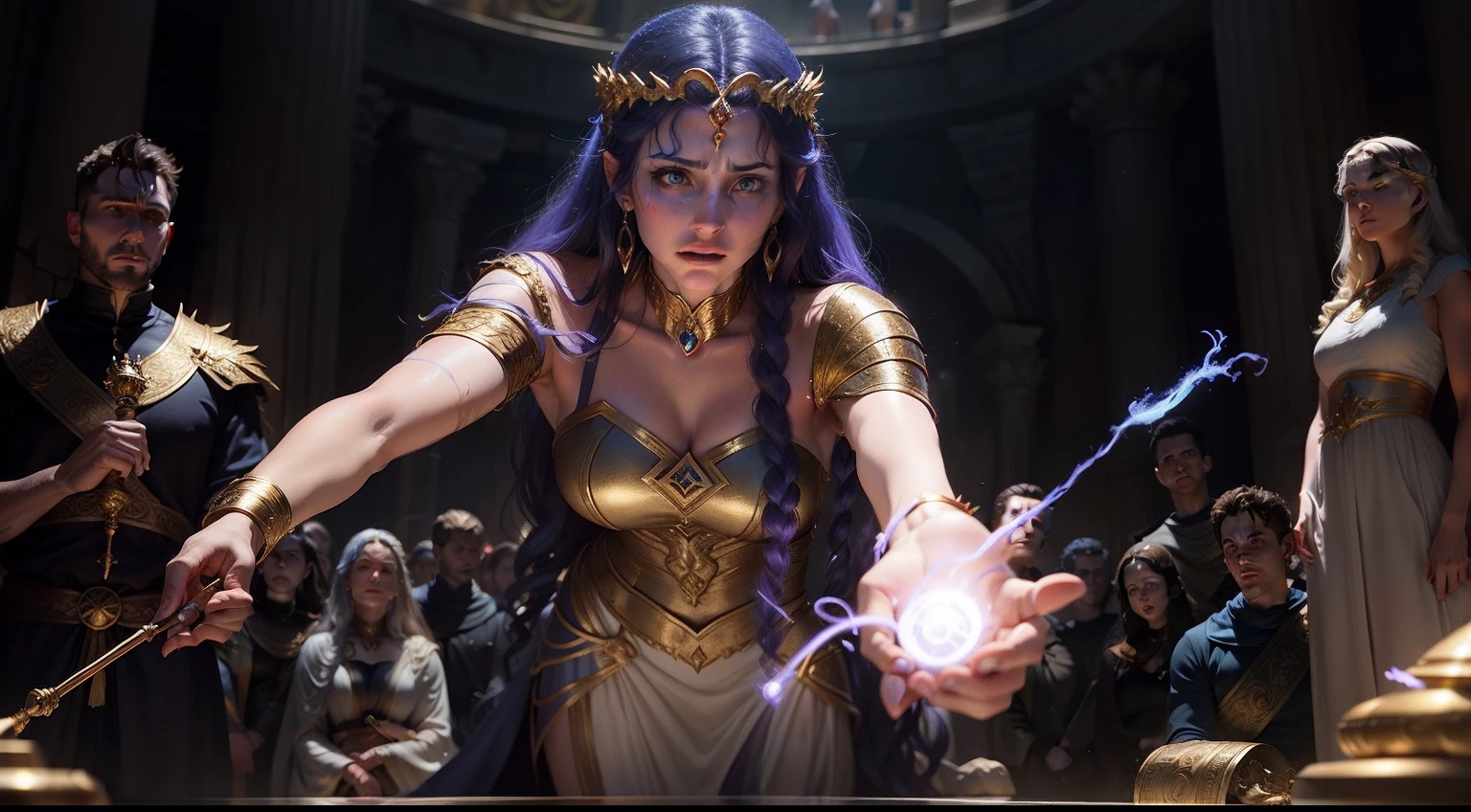 Medea's magical powers swirl around her as she casts a spell to help Jason overcome the obstacles in his quest for the Golden Fleece.
