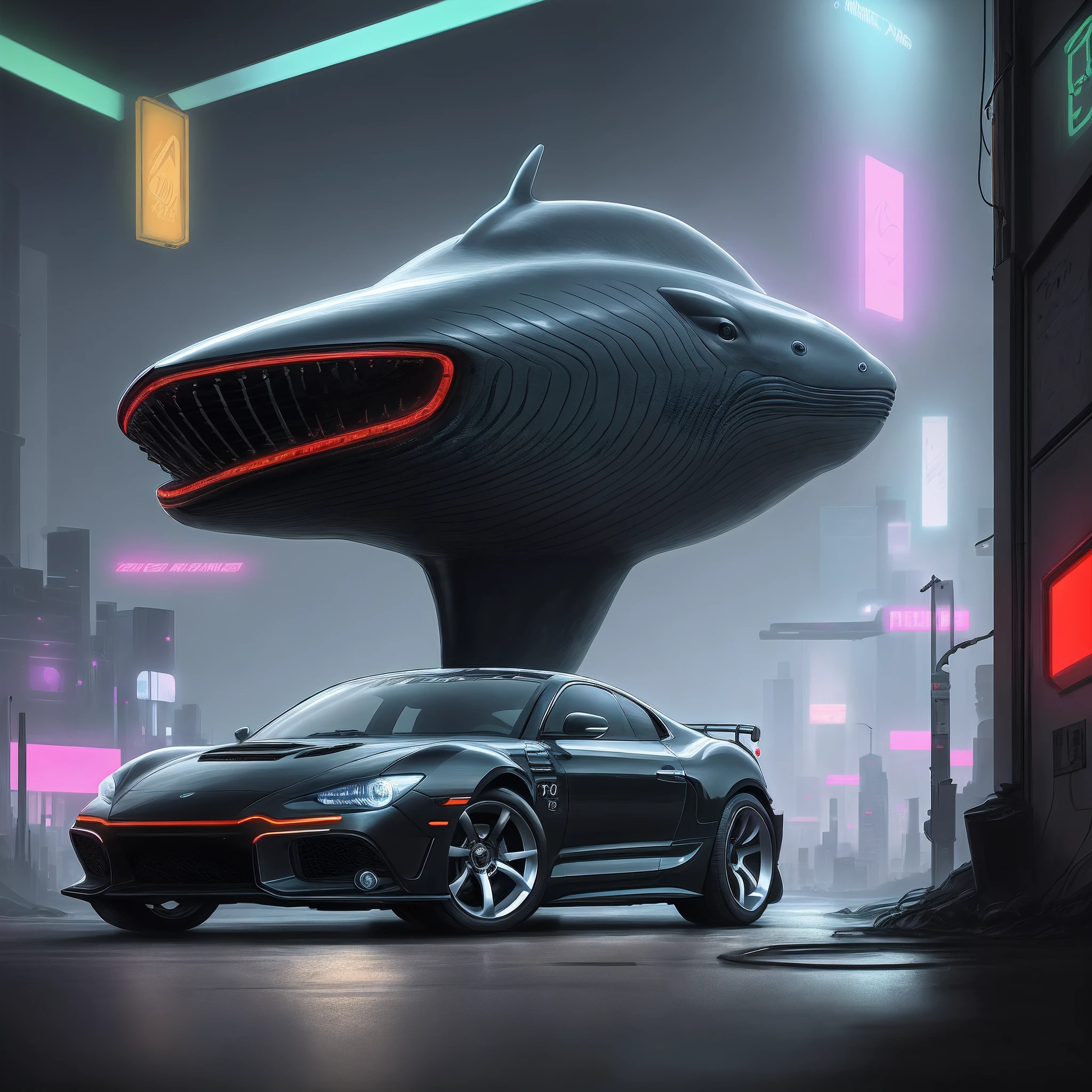 Whale car in cyberpunk style