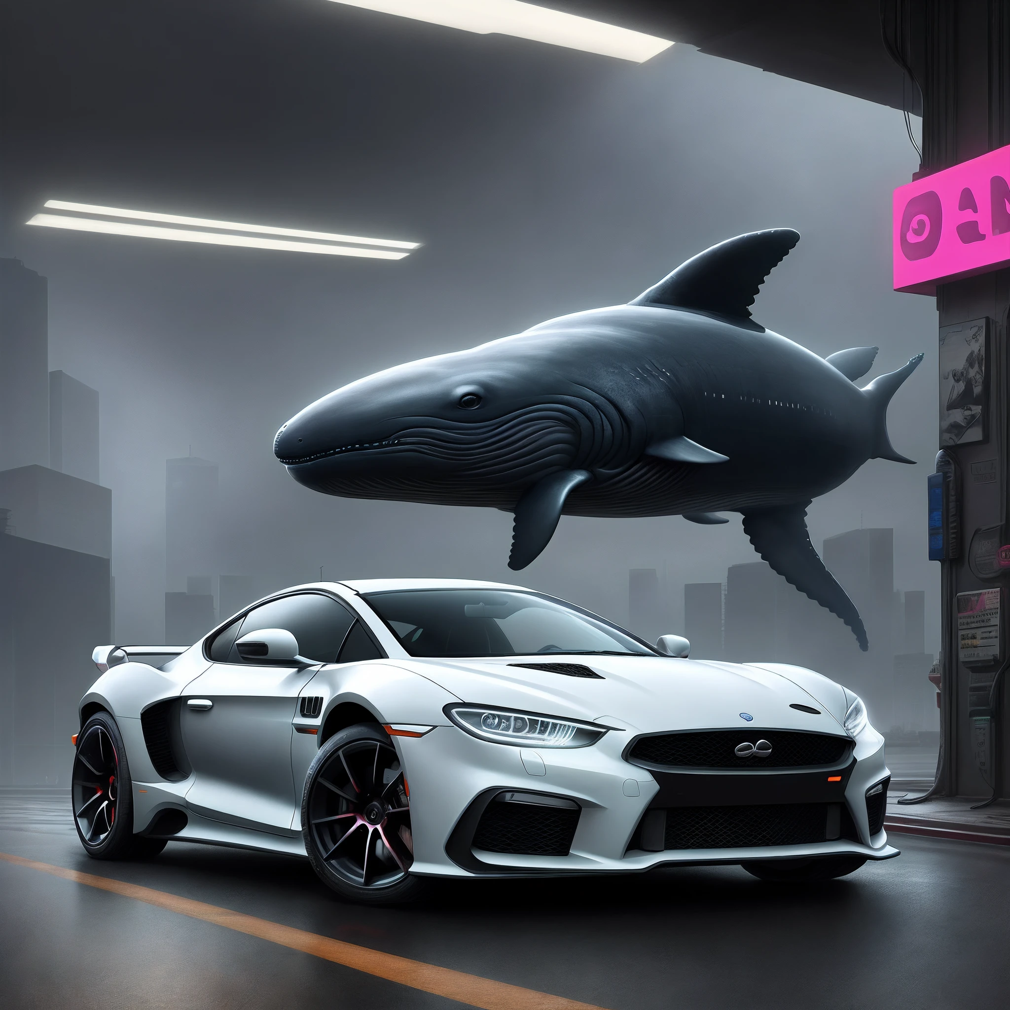 Whale car in cyberpunk style