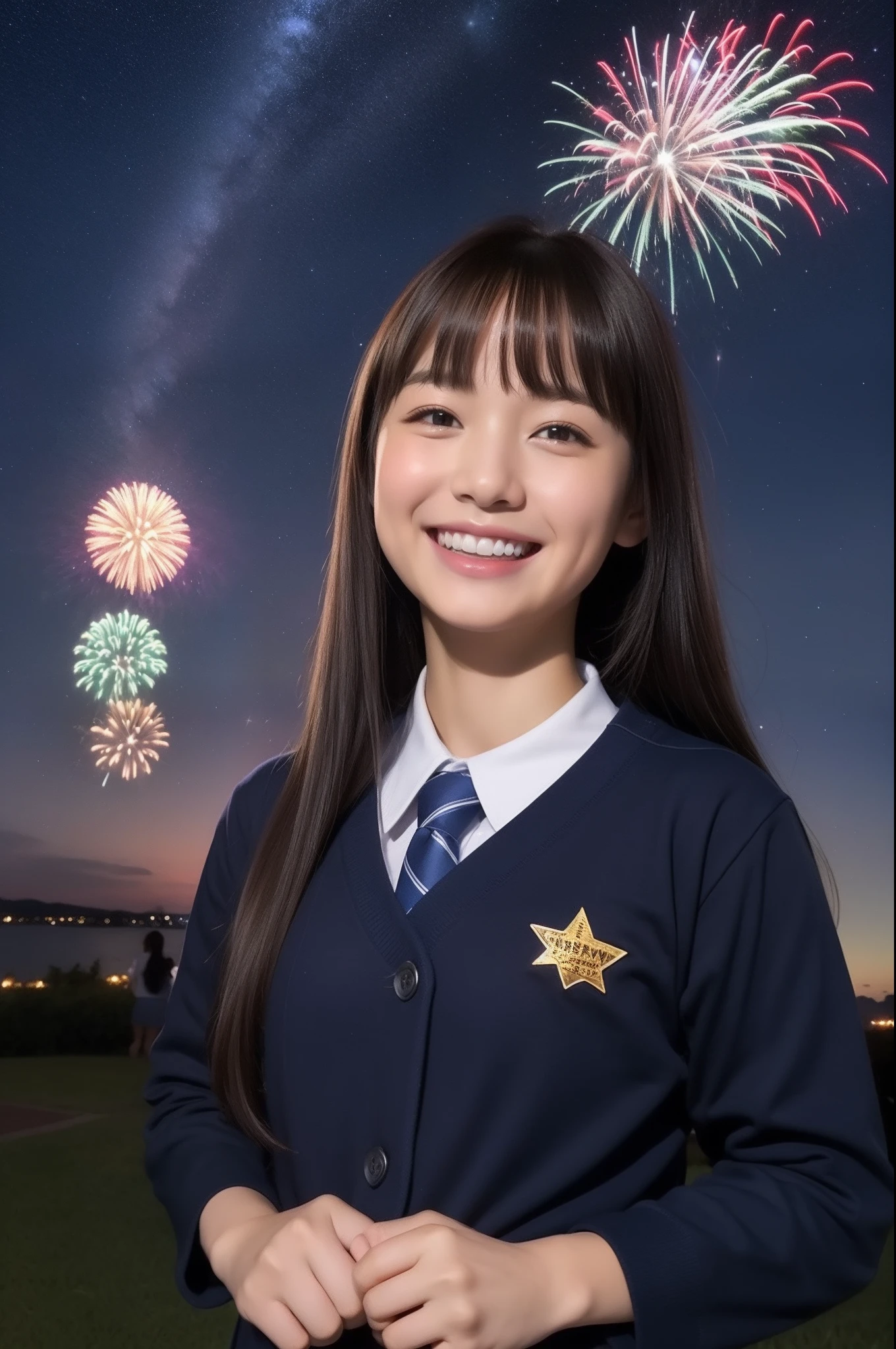 A smile、hi-school girl、校服、While doing fireworks、starrysky、Aurora