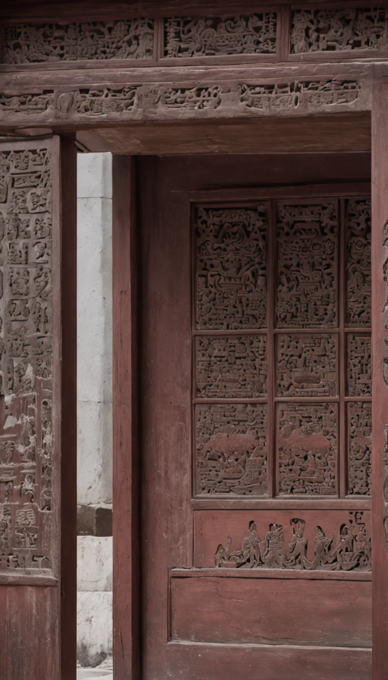 Open doors，A big door，In-door perspective，Ancient Chinese doors and windows