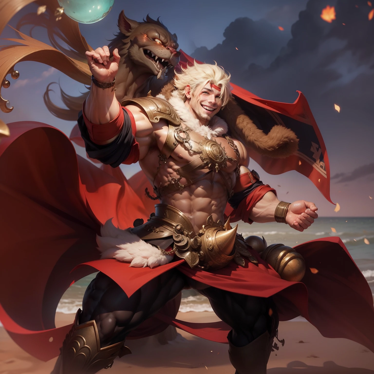 Muscular naked man with smiling and toothy teeth