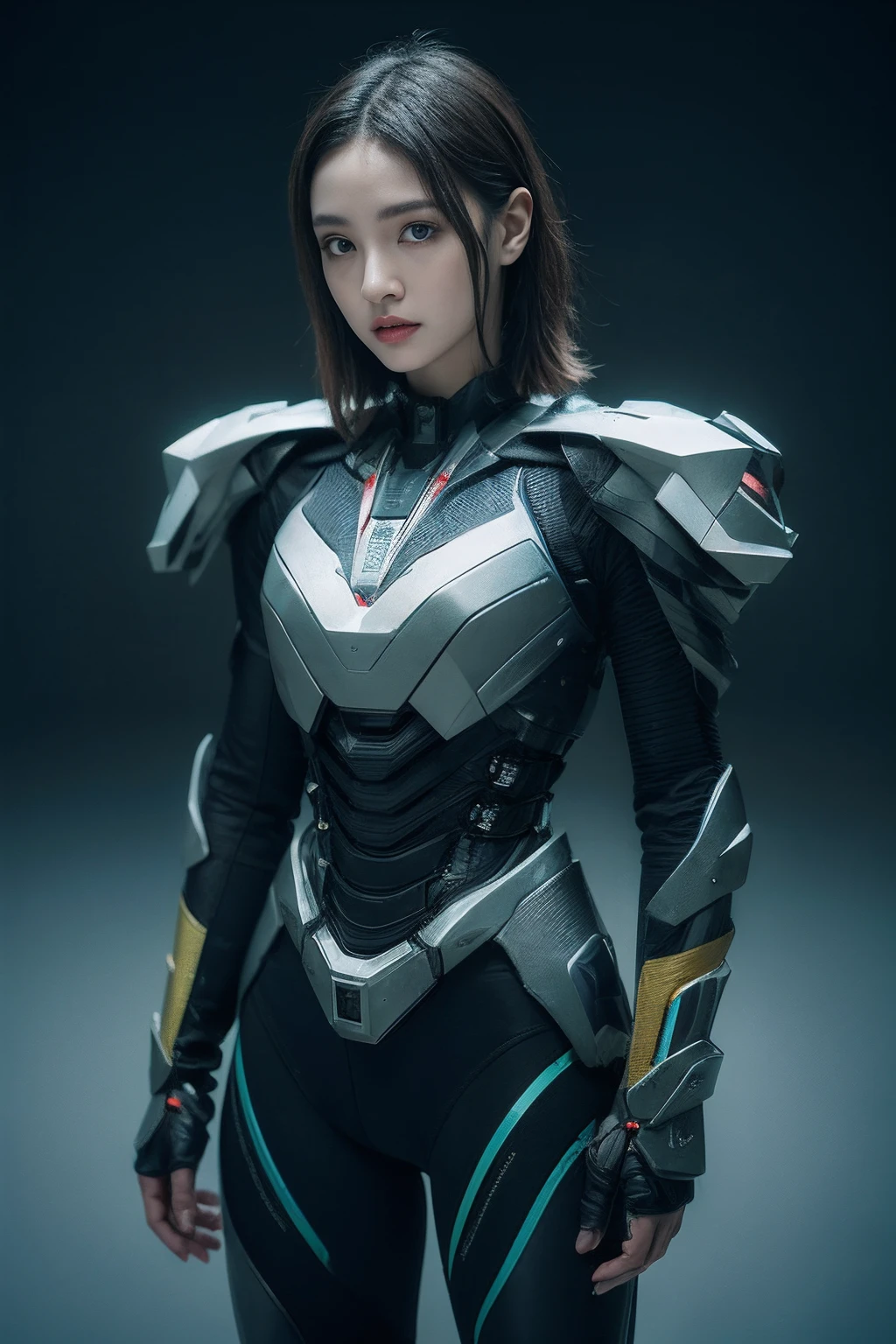 3D, A beautiful cyberpunk female image,Exoskeleton Mecha,hdr(HighDynamicRange),Ray traching,NVIDIA RTX,Hyper-Resolution,Unreal 5,Subsurface scattering、PBR Texture、post-proces、Anisotropy Filtering、depth of fields、maximum definition and sharpness、Many-Layer Textures、Albedo e mapas Speculares、Surface coloring、Accurate simulation octane rendering of light-material interactions、Two-colored light、largeaperture、Low ISO、White balance、the rule of thirds、8K raw data、blackstockings
