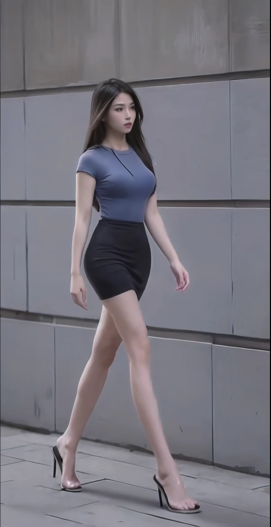 Arakfi woman in short skirt walks on the sidewalk, wearing tight simple clothes, Tight dress, Good hips and long legs, photo of slim girl model, Sexy dress, tight attire, tight costume, wearing tight shirt, very sexy outfit, Attractive pose, pretty face with arms and legs, very beautiful slim legs, Gorgeous young Korean woman, tall thin beautiful goddess