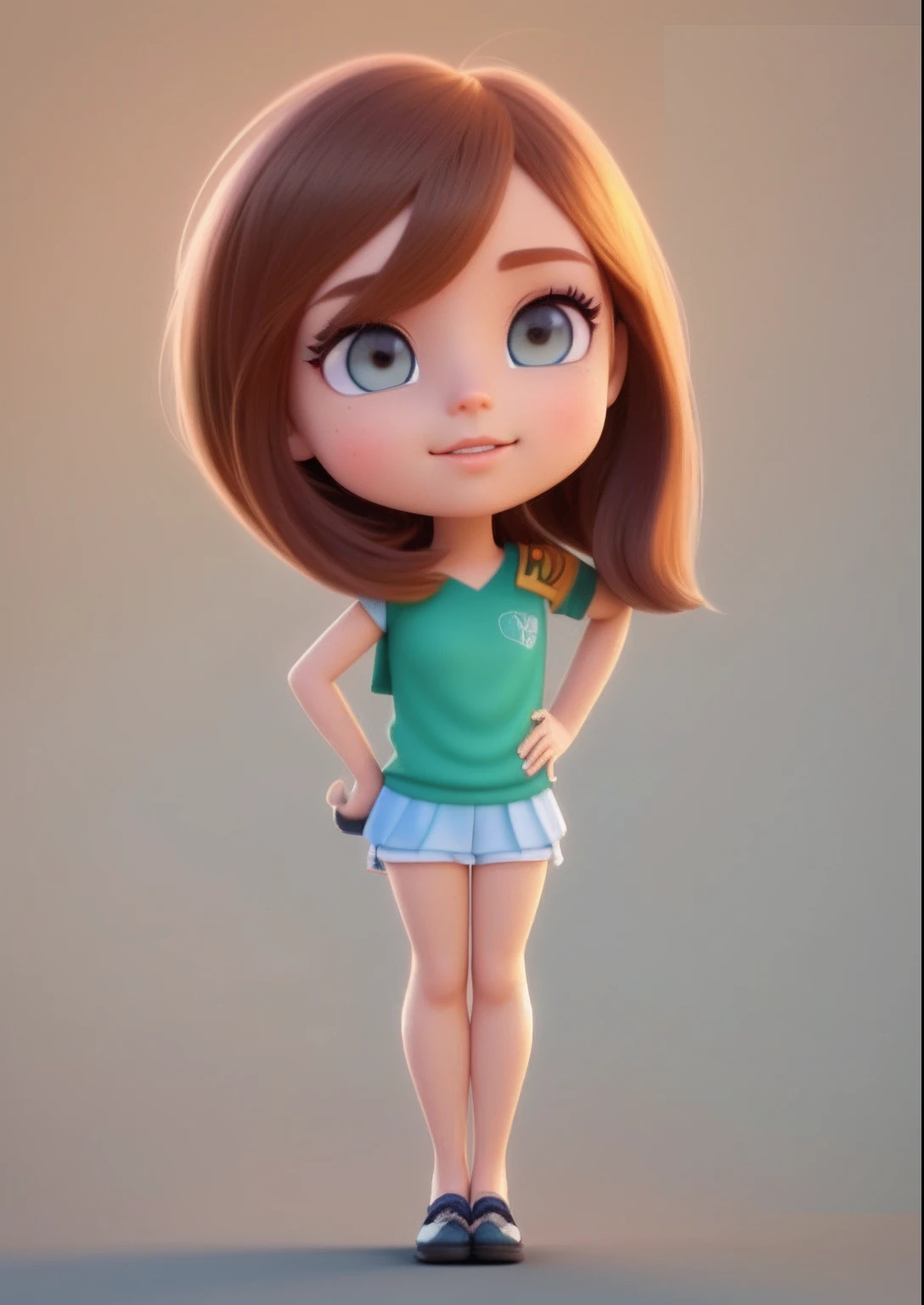 uma  dos desenhos animados com uma camisa verde e saia azul, bonito 3 d render, personagem bonito dos desenhos animados, personagem bonito, painting digital adorable, render de uma menina 3d bonito, Arte de personagem 3D, 3 d render stylized, Personagem 3D, Personagem 3D, Arte infantil em Artstation, arte digital bonito, 3D estilizado, animation character