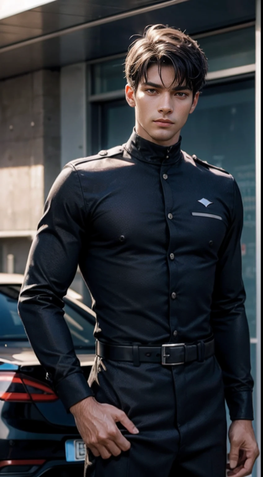 Homem Agente 47 vestido de fato preto com um hosentroger usan --auto