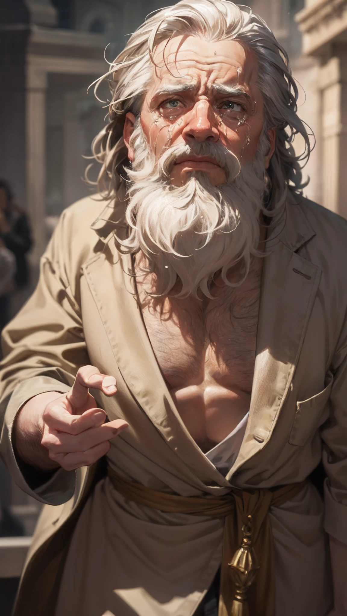 Diogenes looking at an crying actor on stage, hyper realism, 4k, HD , --auto --s2