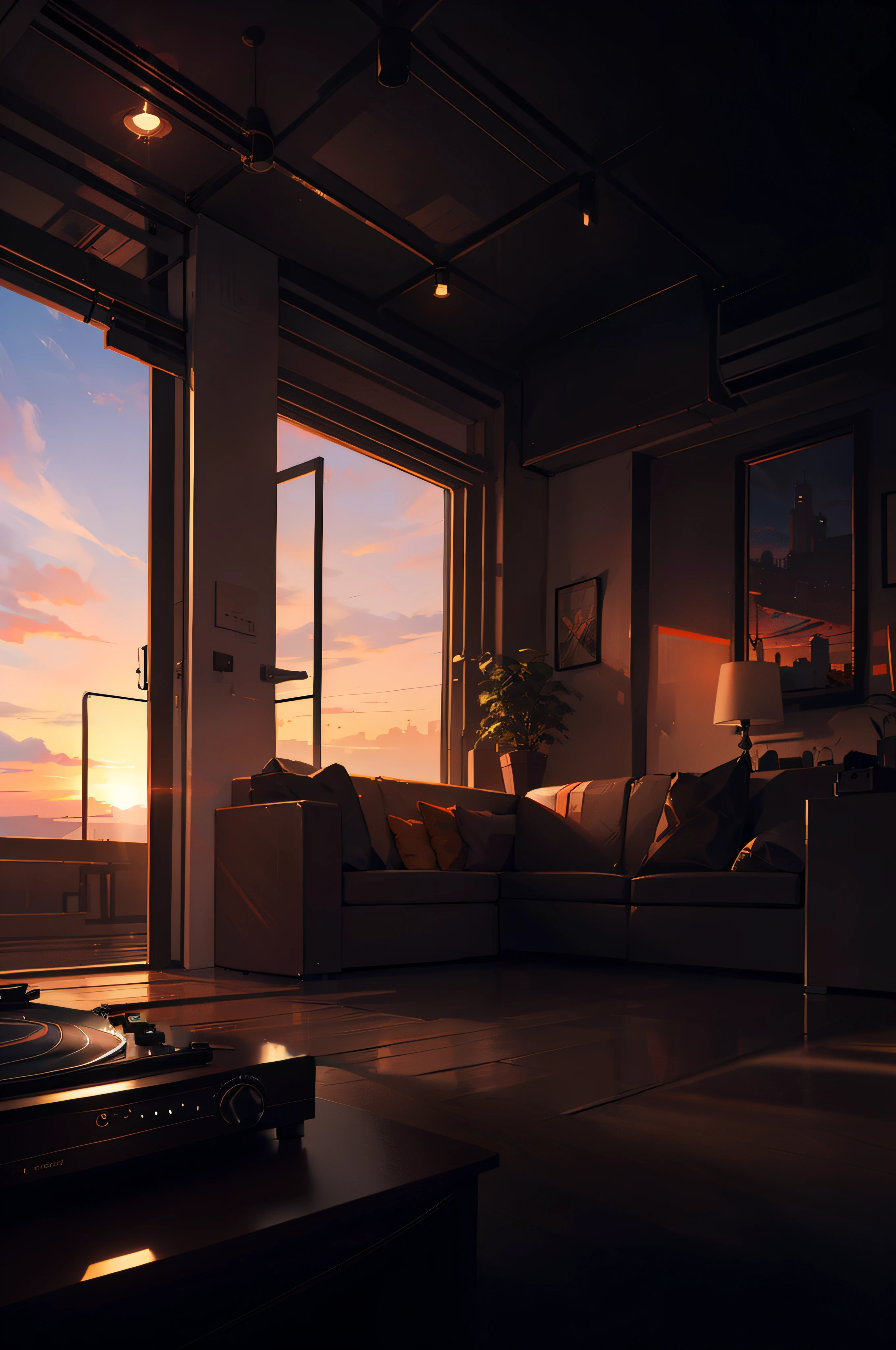 The room with a view has a sofa and a table, realistic afternoon lighting, Dramatic lighting rendering, Turntable, Photorealistic cinematic render, Cinematic sunset, Beautiful and cinematic lighting, detailed cinematic render, Realistic soft lighting, atmospheric render, dramatic lighting. Concept art, Photo of the loft in the morning, realistic cinematic lighting, Cinematic morning light, Warm, cinematic lighting, Beautiful cinematic lighting