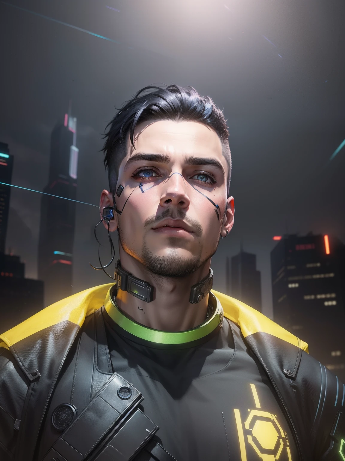 Change background cyberpunk handsome boy, realistic face. 8k, ultra realistic