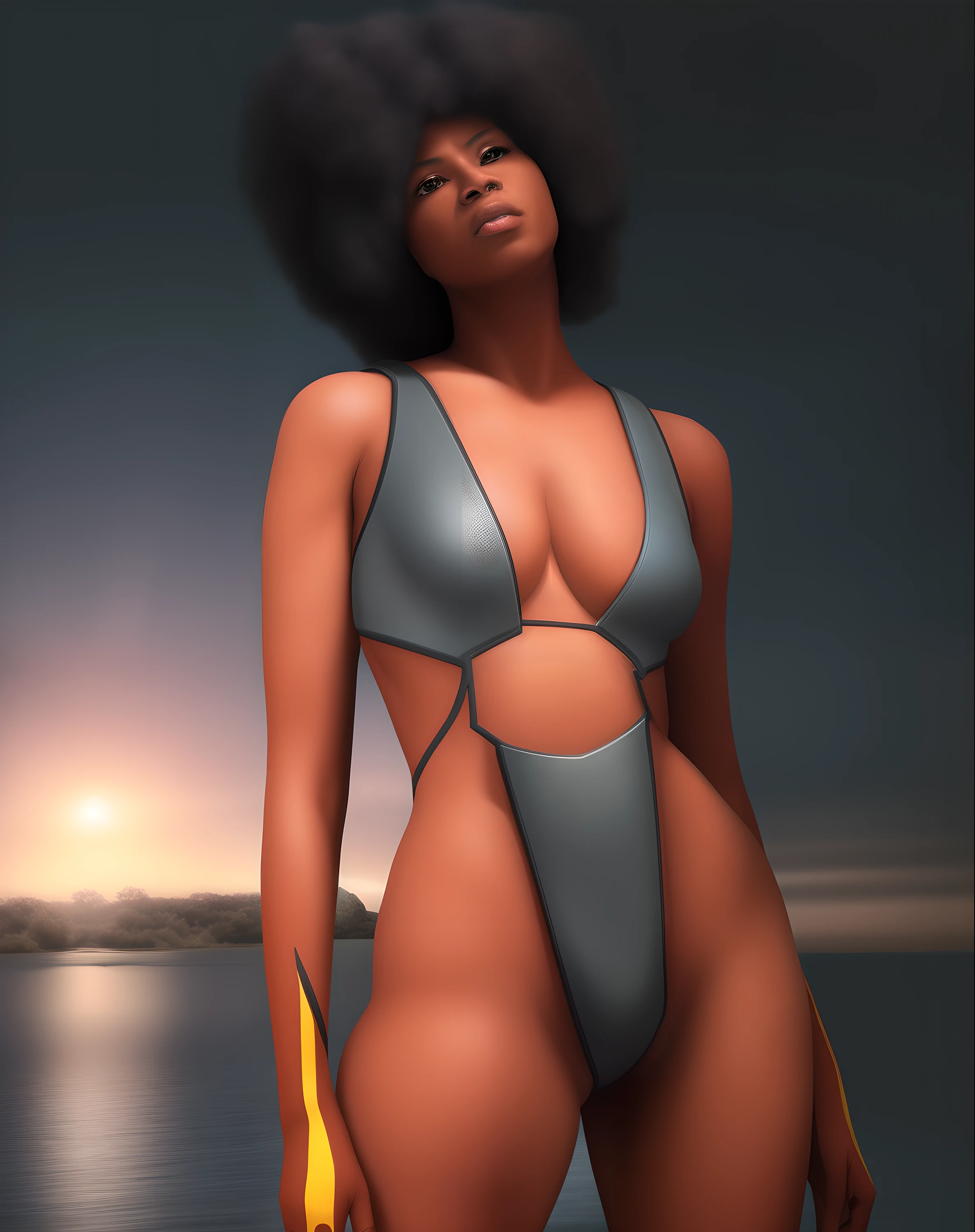 Supermarket , spiderwoman , adult African Amazonian woman, short woman, beautiful, blonde, medium length hair, straight hair, hugebreasts, large thighs, thick big ass, sad stunning innocent face, with skintight cow print titanium armor, hdr, uhd, 64k, highly detailed, professional photography by Annie Leibovitz , trending on artstation, unreal engine, vivid colors, high resolution scanning,