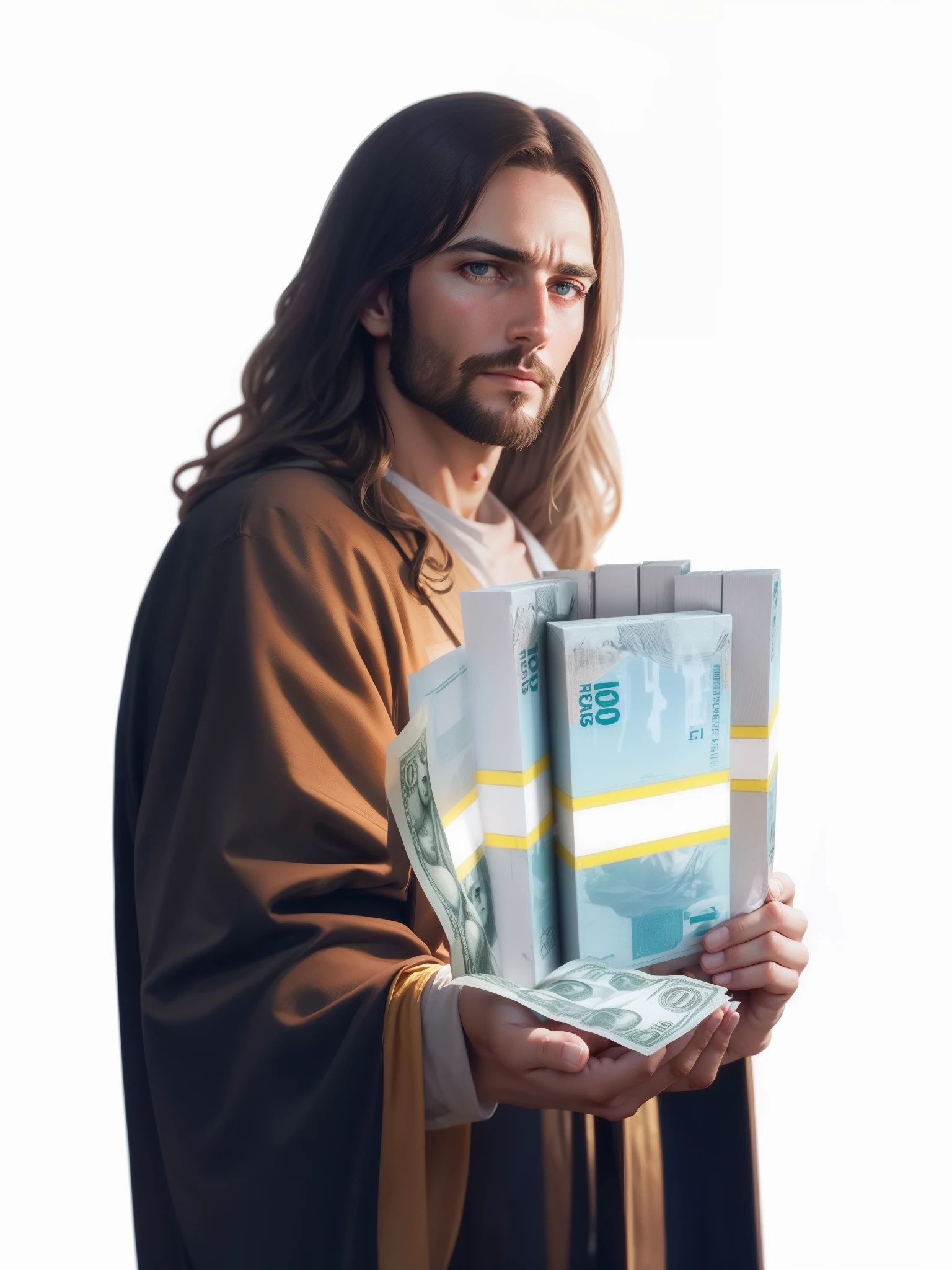 Repair and recreate Jesus Christ by holding a wad of money