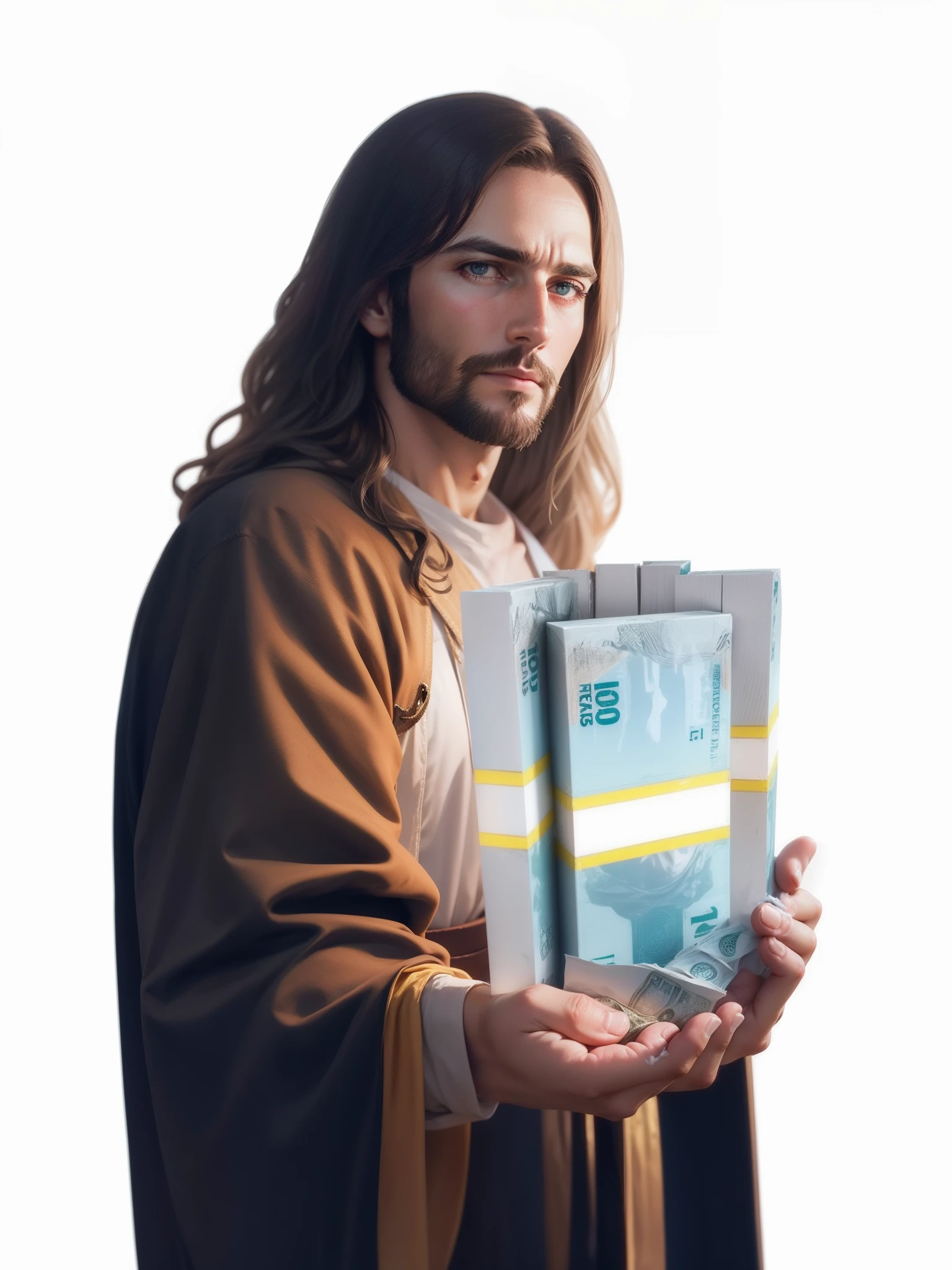 Repair and recreate Jesus Christ by holding a wad of money