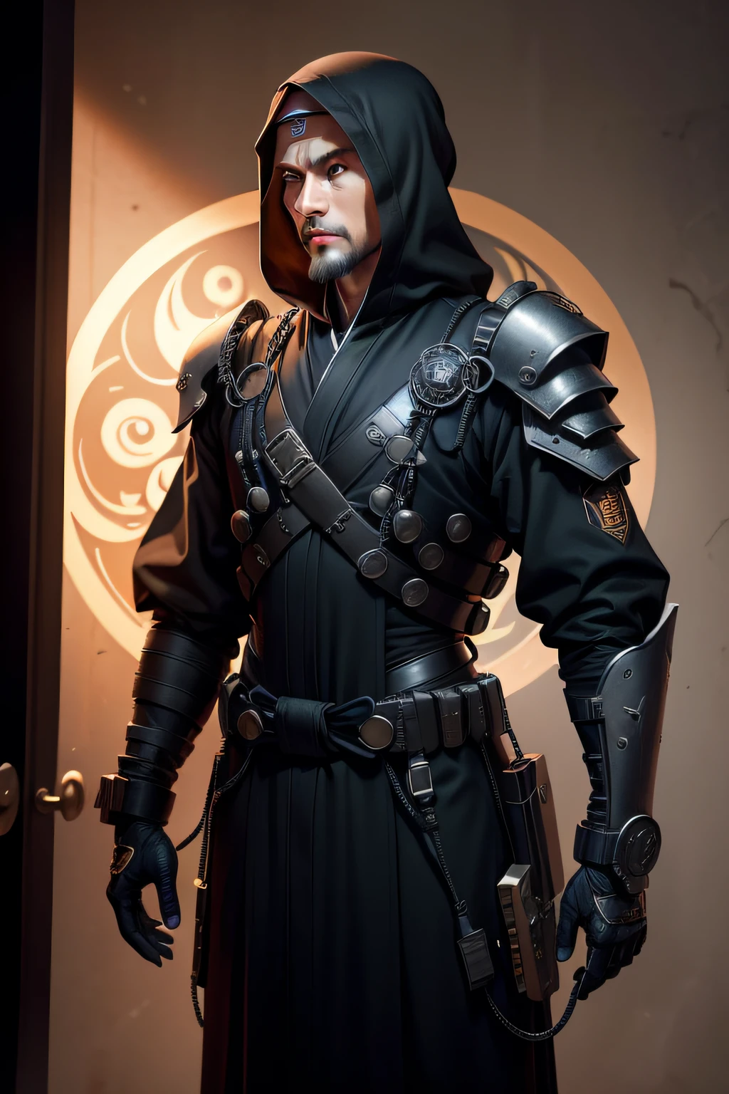 Eschatological,mercenary,Military equipment,Taoist robes,Taoist,Taoist,yin yang,Advanced exoskeleton,Advanced equipment,Looks vicissitudes,Firearms,废墟,Cthulhu