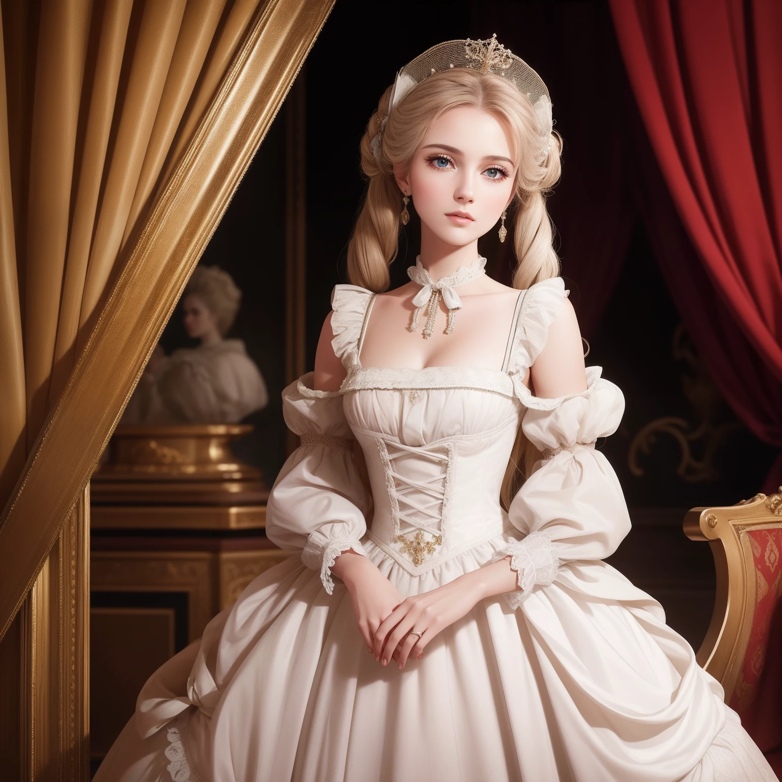 Masterpiece – Masterpiece ○○ quality – ○○ quality best quality(Highest Quality) , High quality(hiquality) etc ○○ detailed – ○○ details ultra detailed(Ultra-fine ) , Extremely detailed(Extremely detailed) , Finely detailed(Fine-grained) etc ○○ res – ○○ resolution ultra high res(超A high resolution) , very high res(hight resolution) etc Realistic – Realistic Photorealistic – photorealistic beautiful – beautiful 4k , 8K , 16K – 4K image quality , 8K , 16k distinct – clearly Best Aesthetic – Supremely Aesthetic ,Marie Antoinette,Palace of Versailles,ue,up hair --auto