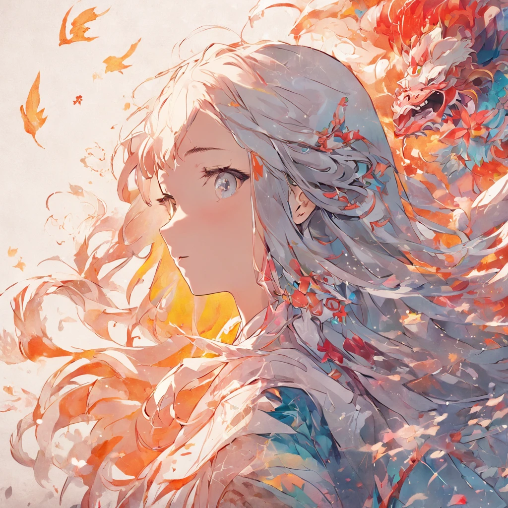 (White background:1.4),(Silhouette of a girl's head, Eyes closed, colorfull long hair, Oriental elements),(Chinese illustration:1.3,paper art:1.3, Quilted paper art:1.2),( reasonable design, Clear lines, High sharpness,Best quality, Very detailed, Masterpiece, movie light effect, 4K )