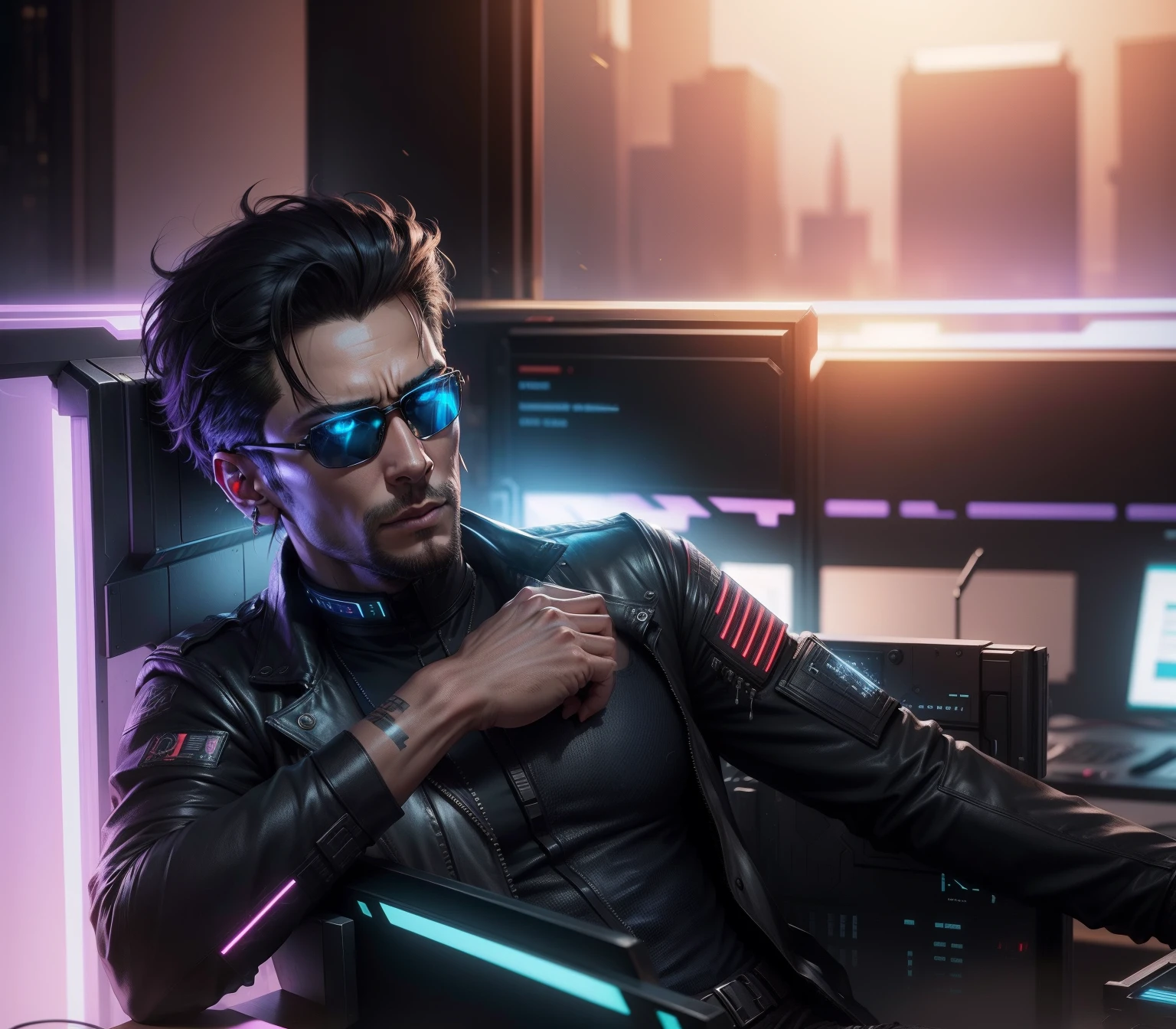 Background change cyberpunk handsome realistic,8k, realistic face wearing sunglass