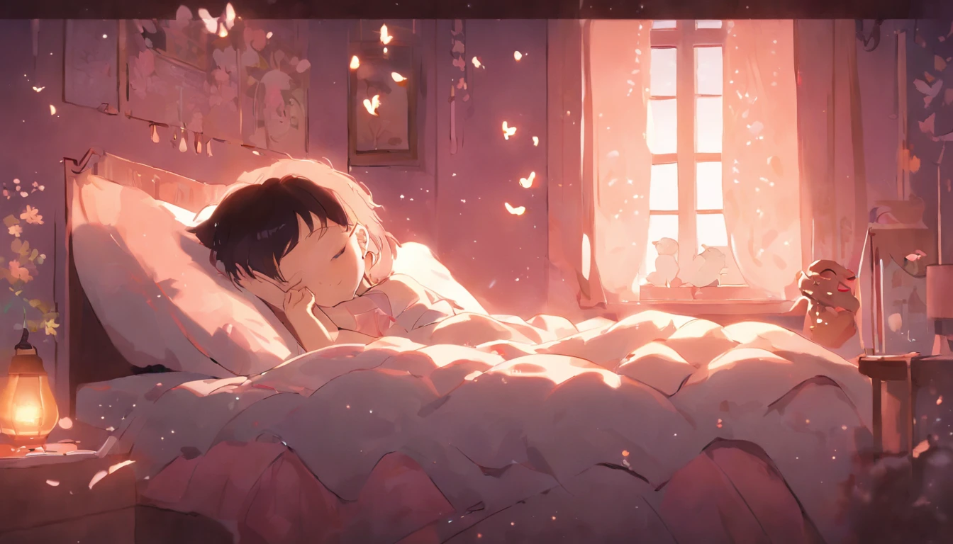 Anime girl laying in bed with a blanket and a lamp - SeaArt AI
