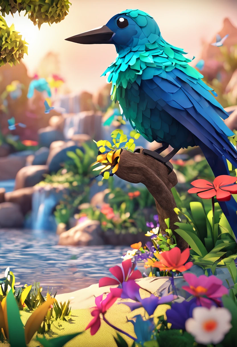 coelho desenho, colorful bird, cartoon, Splendid, floresta encantada, (((not human)), dia, Flores, Jardim, heaven, breath-taking, Olhar para, water, aconchegante, peaceful, Magia, Particle, Reto, ((Pirilampo)) [Minecraft][Shader pack sombreadores BSL]