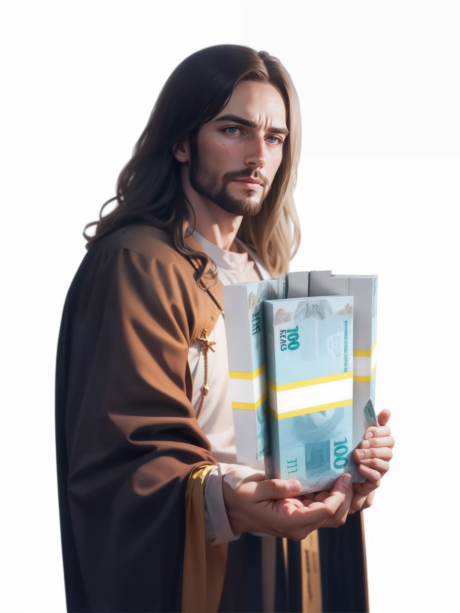 Repair and recreate Jesus Christ by holding a wad of money
