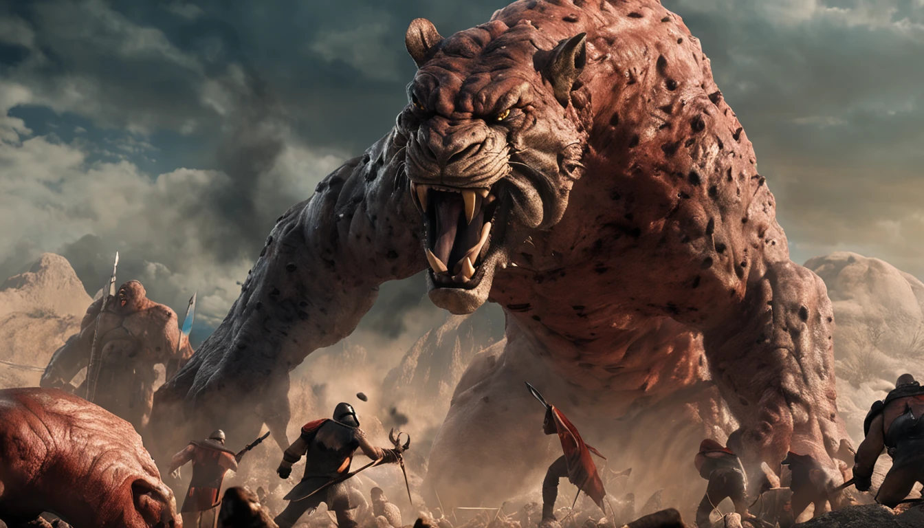 Jason, the brave Greek hero, stands his ground against a fierce army of monstrous creatures.