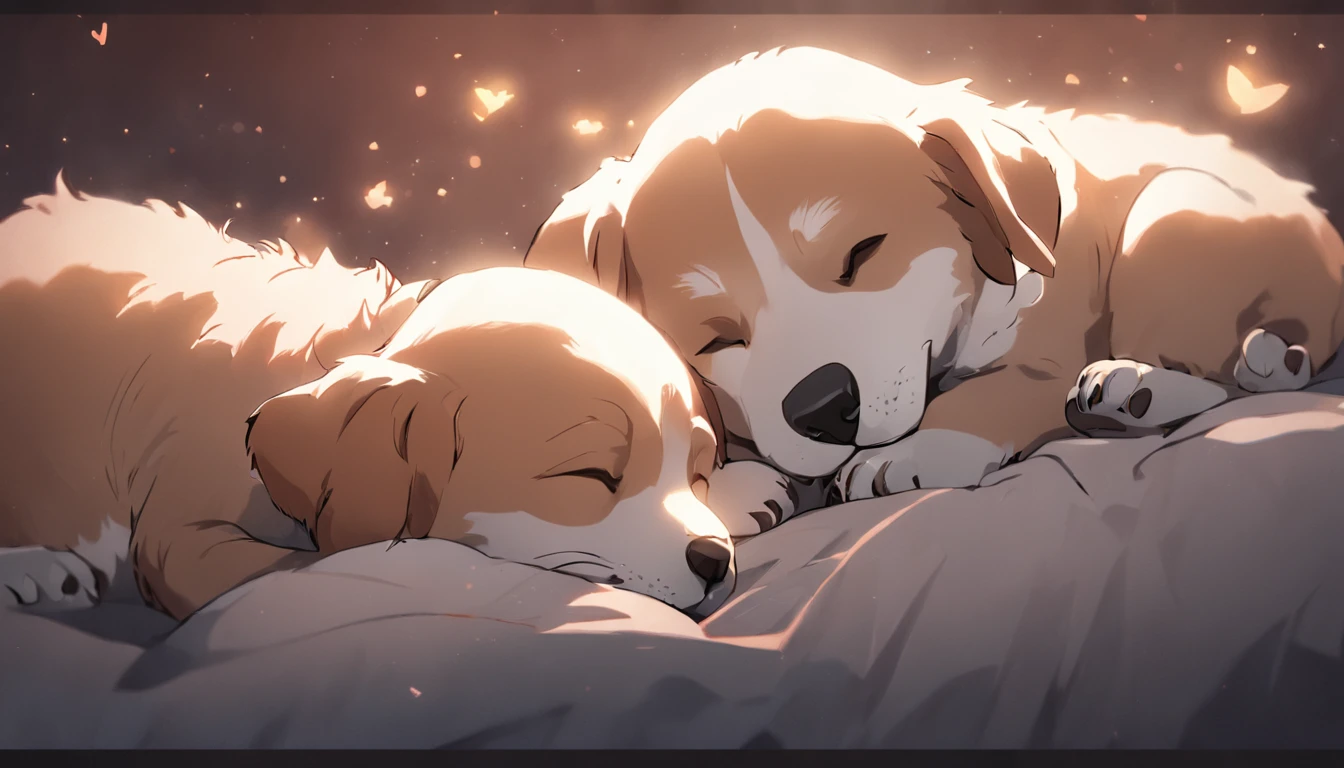 3 puppies sleep abundantly.