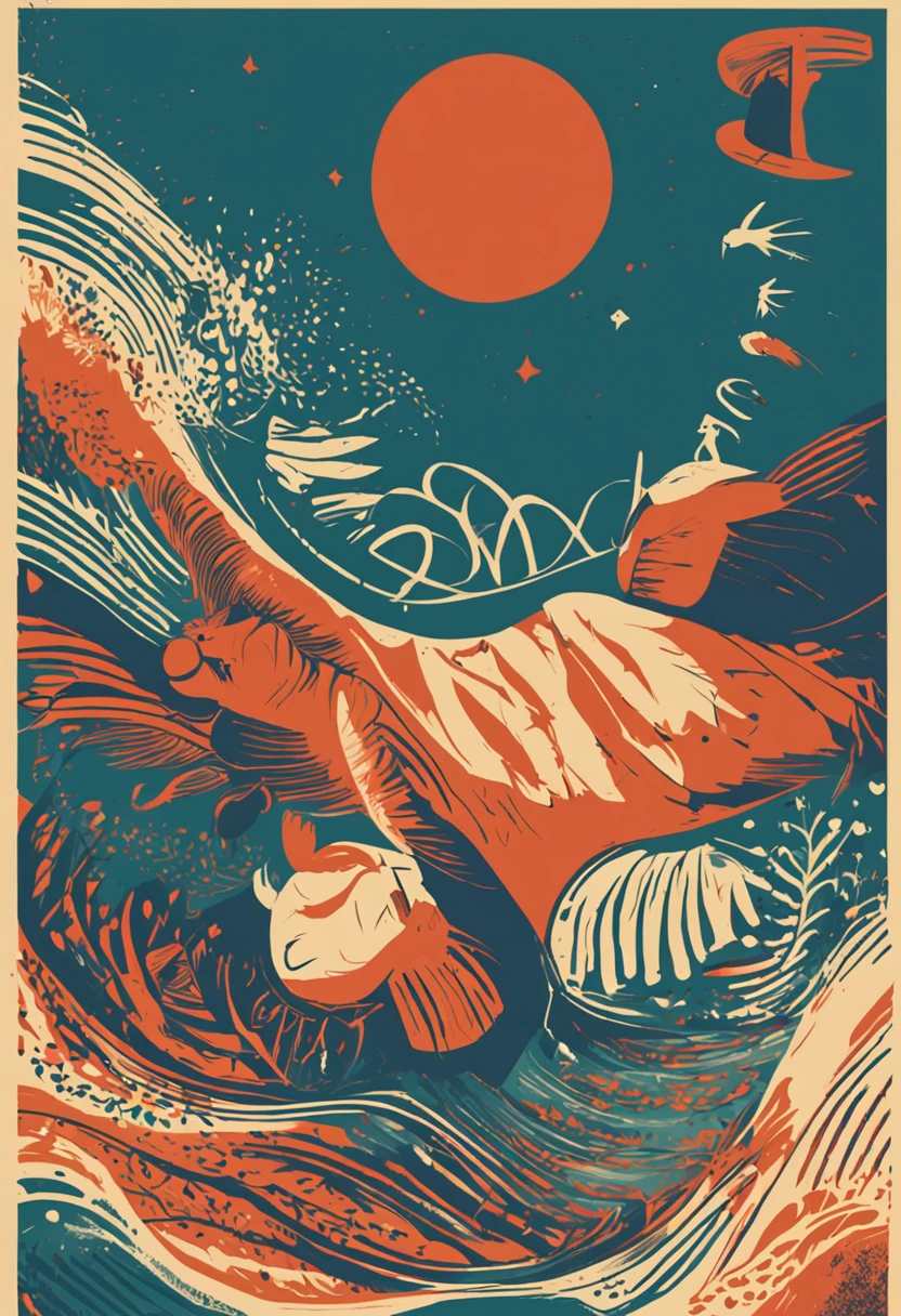 Saul Bass style movie poster,A bird's journey about the inner world and spirituality is shown