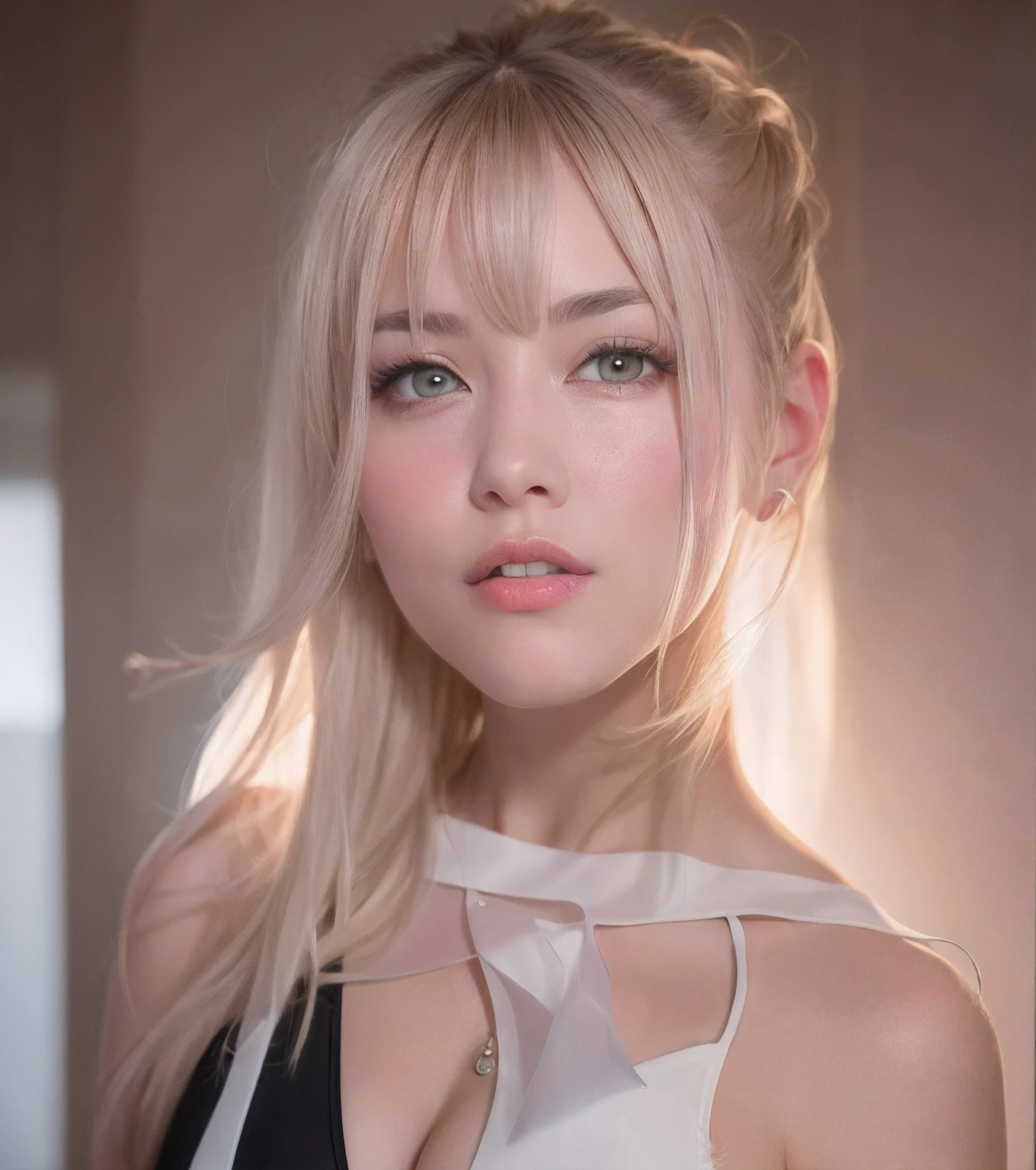 Angekleidet, (Realistisches Foto: 1.4), (hyperrealistisch: 1.4), (Realist: 1.3), (More uniform illumination: 1.05), (increase the quality of cinematic lighting: 0.9), 32 Tsd., 女の子1人, 20-year-old girl, realistische Beleuchtung, Hintergrundbeleuchtung, Licht im Gesicht, Radius-Sporn, (helles Licht: 1.2), (increase quality: 1.4), (skin with real texture of better quality: 1.4), Rosa Augen, Fein detaillierte Augen, fein detailliertes Gesicht, fein qualitative Augen (Tired, Sleepy and content: 0.0), mehrfarbiges Haar, big boobs, Body wet with sweat, Sensual langerie costume, nahaufnahme des gesichts, transparentes Hemd, Erscheinen der Langerie. (Boost the mood of the body line: 1,1), (Increase the beauty of skin texture: 1,1), Im Hintergrund Strand und Wellen, Sternennacht.