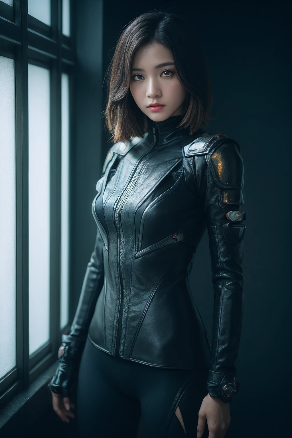 ，3D, A beautiful cyberpunk female image,battledress，hdr（HighDynamicRange）,Ray traching,NVIDIA RTX,Hyper-Resolution,Unreal 5,Subsurface scattering、PBR Texture、post-proces、Anisotropy Filtering、depth of fields、maximum definition and sharpness、Many-Layer Textures、Albedo e mapas Speculares、Surface coloring、Accurate simulation octane rendering of light-material interactions、Two-colored light、largeaperture、Low ISO、White balance、the rule of thirds、8K raw data、blackstockings。