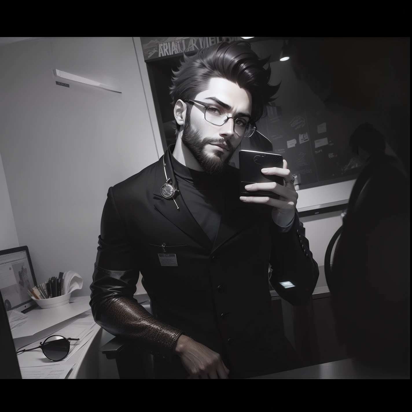 Male anime character, spectacles, beard