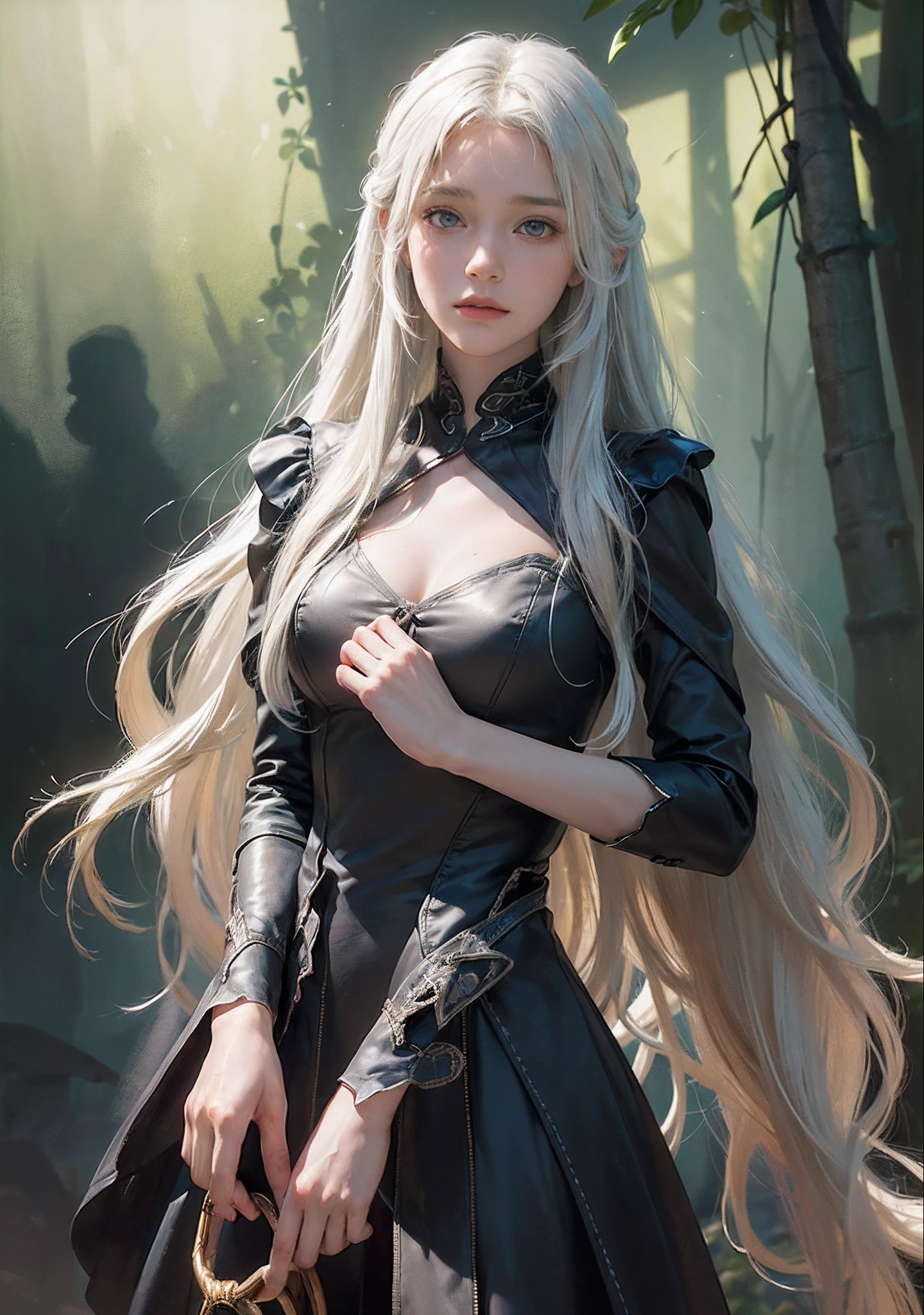 8k, RAW photo, (highly detailed skin: 1.2), (exposure: 1.1), (exposed back: 1.5), (exposed shoulder: 1.1), (exposed crotch: 1.5), (top-down view: 1.5), ephemeral and beautiful fantasy girl with silver hair and jade eyes. Her long silver hair swayed in the wind, her light purple dress fluttered, and a pale glow drifted around her. She always has a graceful and quiet atmosphere, and playing beautiful music in the woods is her hobby.
A brave and free-spirited fantasy girl with red hair and amber eyes. She wears leather armor that wraps around her body, a long skirt, and carries a sword at her waist. She loves nature and enjoys running through the vast grasslands. She is always free and has a brave heart.
A mysterious and intelligent fantasy girl with black hair and purple eyes. She can manipulate magic and is always reading books to gain knowledge. Wearing a black robe and holding a magic wand in his hand. She is always calm, thoughtful, and adept at mastering magic.