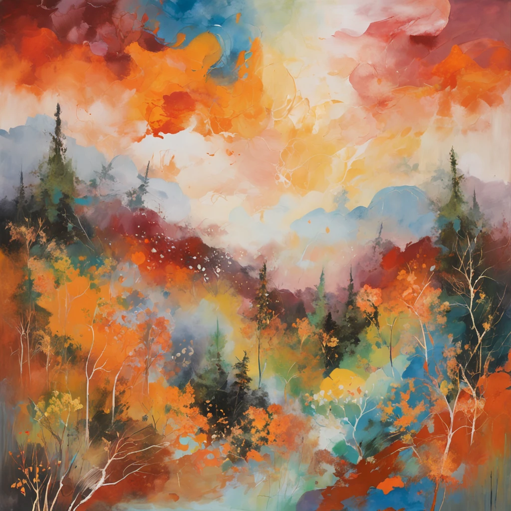 Intricate painting details of Japanese forests, by range murata, galaxy in background, Clouds, vivd colour, High contrast, Mountain, vector line art, orange highlights, trending in pixiv, anime concept art, Stick, Mattire, high high quality, Edge to edge, Sanskrit