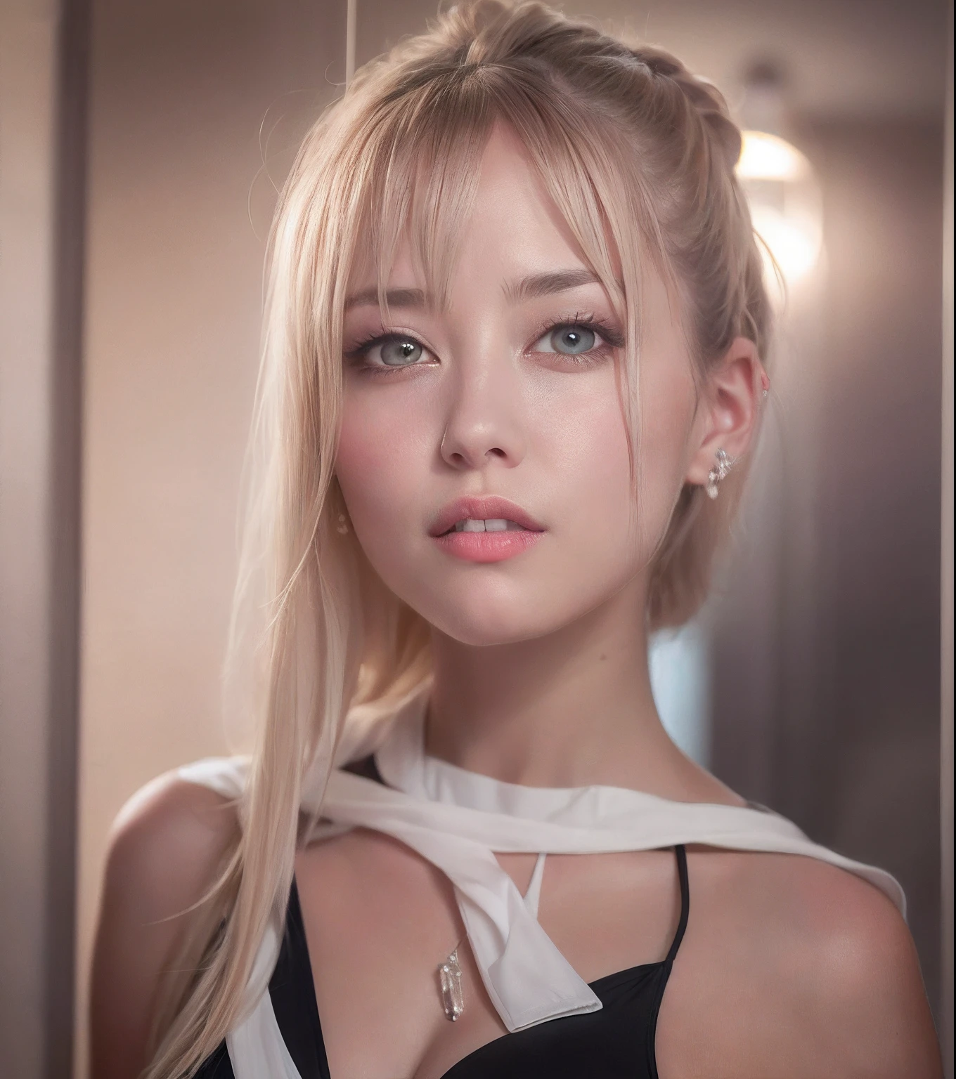 Angekleidet, (Realistisches Foto: 1.4), (hyperrealistisch: 1.4), (Realist: 1.3), (More uniform illumination: 1.05), (increase the quality of cinematic lighting: 0.9), 32 Tsd., 1人, 20-year-old girl, realistische Beleuchtung, Hintergrundbeleuchtung, Licht im Gesicht, Radius-Sporn, (helles Licht: 1.2), (increase quality: 1.4), (skin with real texture of better quality: 1.4), Rosa Augen, Fein detaillierte Augen, fein detailliertes Gesicht, fein qualitative Augen (Tired, Sleepy and content: 0.0), mehrfarbiges Haar, big boobs, Body wet with sweat, Sensual langerie costume, nahaufnahme des gesichts, transparentes Hemd, Erscheinen der Langerie. (Boost the mood of the body line: 1,1), (Increase the beauty of skin texture: 1,1), Im Hintergrund Strand und Wellen, Sternennacht.