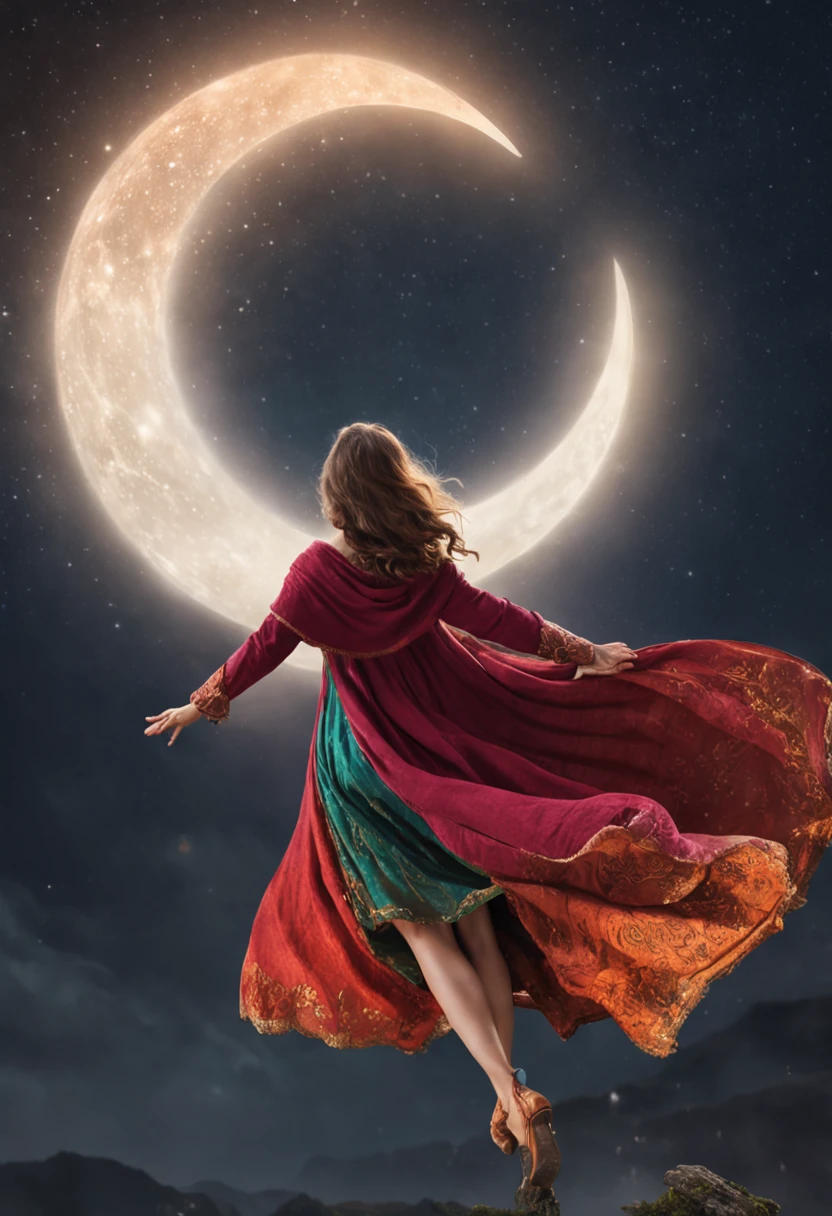 masterpiece, best quality, ultra-detailed, illustration, 1girl, solo, fantasy, flying, broom, night sky, outdoors, magic, spells, moon, stars, clouds, wind, hair, cape, hat, boots, broomstick, glowing, mysterious, enchanting, whimsical, playful, adventurous, freedom, wonder, imagination, determination, skill, speed, movement, energy, realism, naturalistic, figurative, representational, beauty, fantasy culture, mythology, fairy tales, folklore, legends, witches, wizards, magical creatures, fantasy worlds, composition, scale, foreground, middle ground, background, perspective, light, color, texture, detail, beauty, wonder.