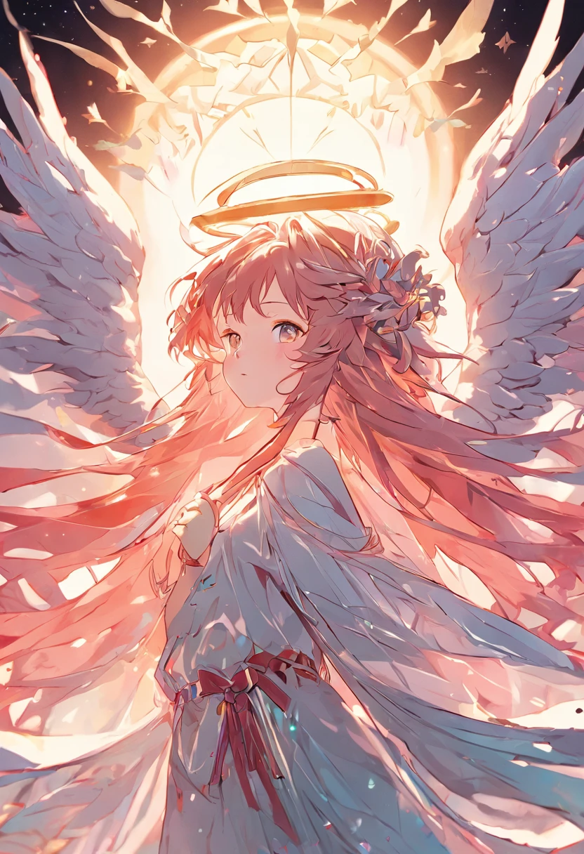 (Chinese illustration paper art gorgeous multicolored long-haired angel halo)+Clear lines on a white background+Quilted paper art design best 4K images+The is very detailed+Masterpiece-quality cinematic lighting effects