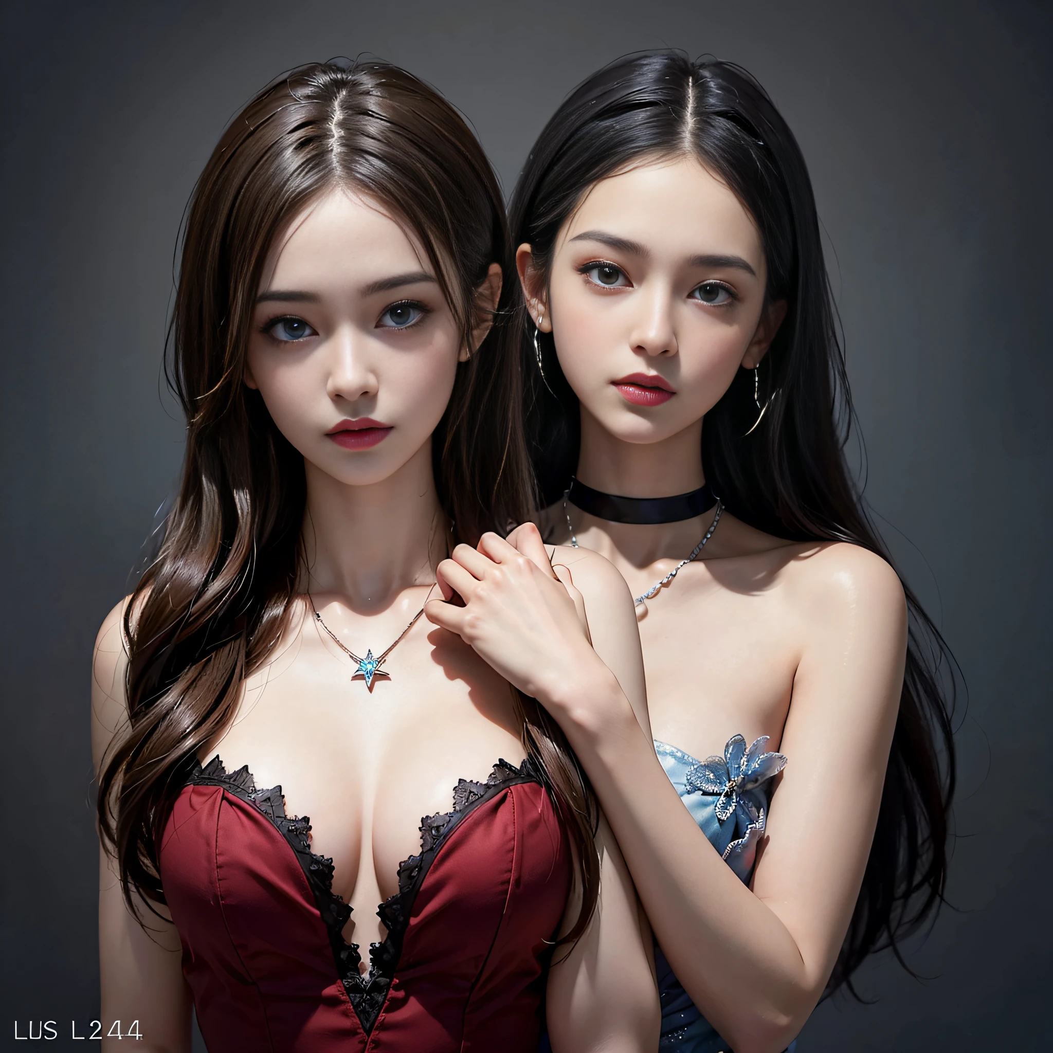 ((​masterpiece:1.4)、(top-quality:1.4)、(reallistic:1.7))、Super beautiful girl、((1girl in:1.7))、Shiny natural skin texture、Photorealistic beautiful face、((Extreme beauty portrait photography))、age19、realistic shaded perfect face、Ultra realistic digital paint beautiful girl、(Characters created by Luis Royo:1.4)、Upper body photography、Close-up photos、(Two arms:1.4、Two legs:1.4)、(perfect anatomia:1.4)、(Hands should be lowered)、perfect hand、Soft front light、beautiful countenance、kawaii faces、Beautiful udder、blue eyess、A detailed eye、Draw eyes clearly and beautifully、beautidful eyes、Narrow waist、Raw photo、Shallow depth of field、red-lips、a choker、a necklace、耳Nipple Ring、1 screen display、细致背景