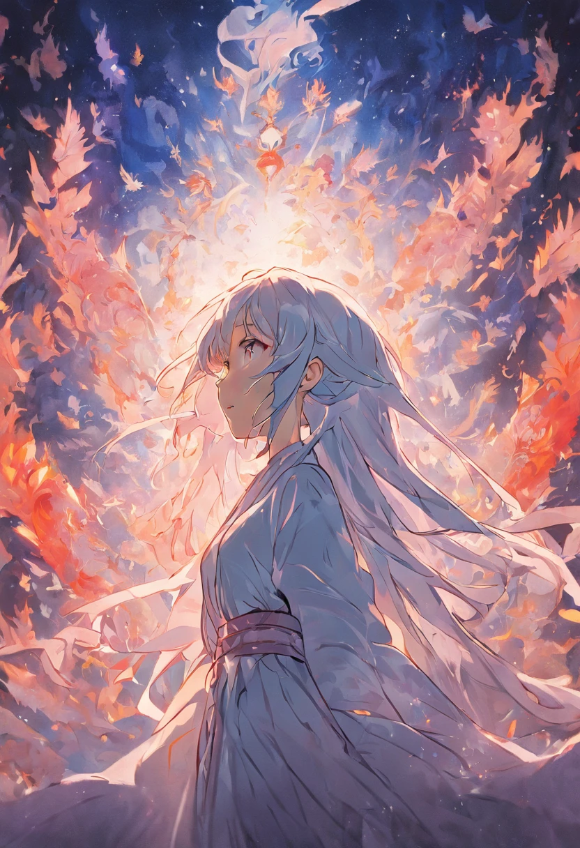 "(White background,Silhouette with closed eyes,Long colorful hair,Oriental elements, The halo),(Chinese illustration:1.3, paper art:1.3, Quilted paper art:1.2),(Reasonable design,Clear lines,High sharpness,Best quality,The is very detailed,Masterpiece grade,movie light effect,4K)"