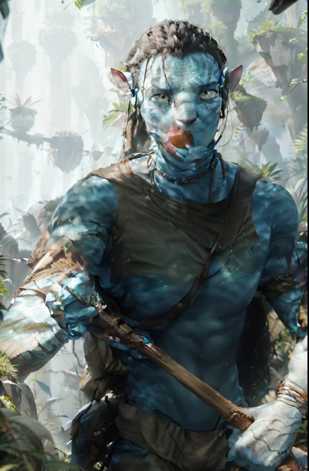 the blue man from the movie Avatar planet Pandora
is turned to the right