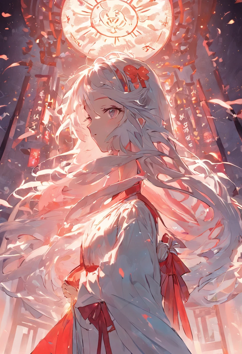 "(White background,Silhouette with closed eyes,Long colorful hair,Oriental elements, shrine maiden),(Chinese illustration:1.3),(Reasonable design,Clear lines,High sharpness,Best quality,The is very detailed,Masterpiece grade,movie light effect,4K)"