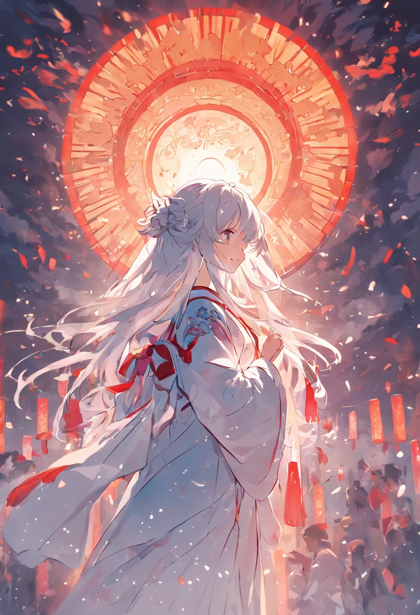 "(White background,Silhouette with closed eyes,Long colorful hair,Oriental elements, shrine maiden),(Chinese illustration:1.3),(Reasonable design,Clear lines,High sharpness,Best quality,The is very detailed,Masterpiece grade,movie light effect,4K)"