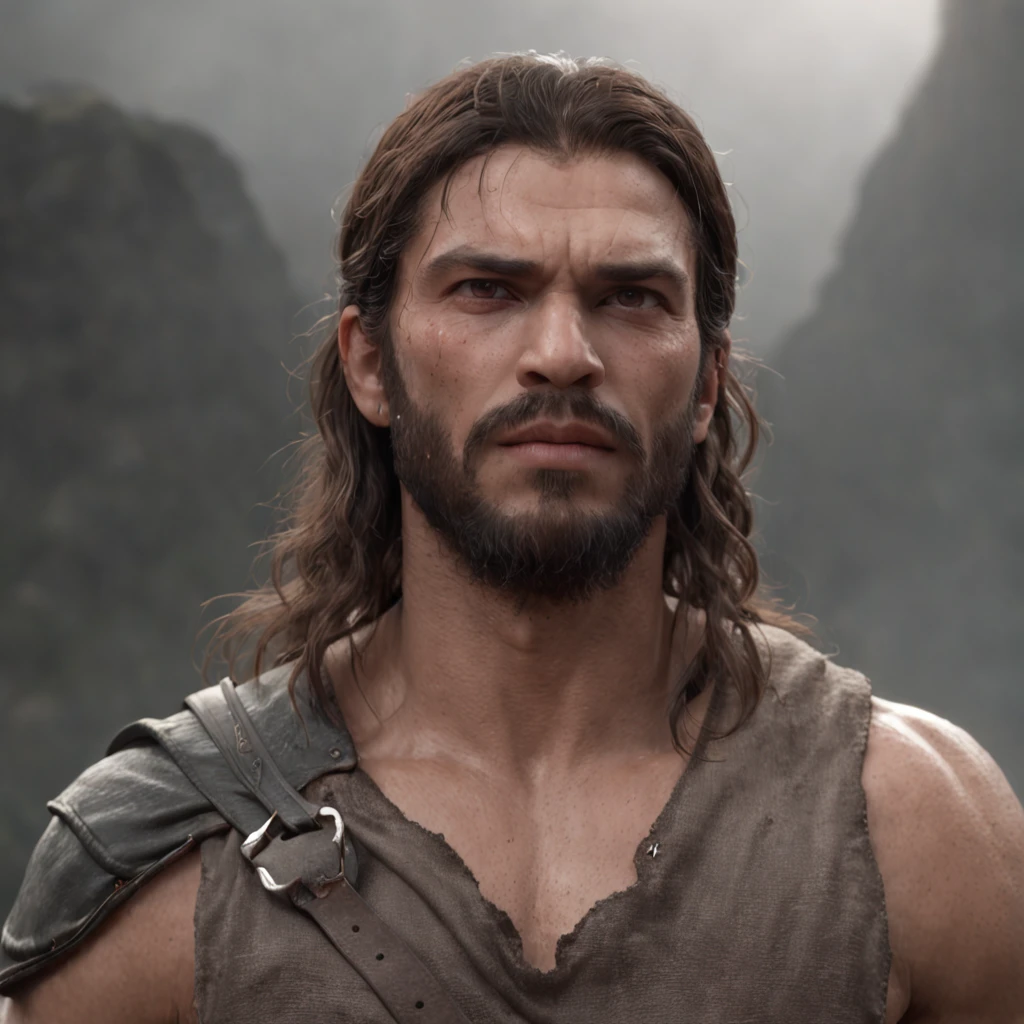 (Professional 3D rendering:1.3) de (Realistic:1.3) Foto de arte mais bonita do mundo，Features soft, bright male heroes, ((Epic hero fantasy rough muscular man wet hero angry look long hair short beard and fierce expression in dynamic pose, fantastic location, majestoso ambiente desordenado)), corpo inteiro 8k unidade render, action shot, poros da pele, very dark lighting, sombreamento pesado, circunstanciado, Rosto detalhado, (vibrante, fotogrdeia realista, Realistic, Dramatic, Escuro, foco nítido, 8k), (Old leather clothes damaged by bad weather:1.4), ((((Use peles)))), (intrincado:1.4), decadente, (altamente detalhado:1.4), pintura digital, rendering by octane, art stations, Conceito-Arte, liso, foco nítido, illustration, germe da arte, (Loish:0.23), Wlop Ilya Kuvshinov, e Greg Rutkowski e Alphonse Mucha Gracias, (global ilumination, studiolight, Light Volumetric), chuva forte, floating particles, patife, fantasia, Onze, corpo inteiroesbian, ((Fundo escuro e antigo da cidade:1.3)),CGSesociedade,art stations
