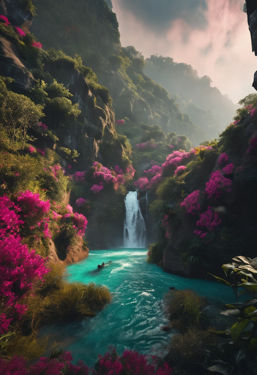 imagine para mim uma india pelada gostosa, com uma flecha, um fundo com cachoeira em 4k