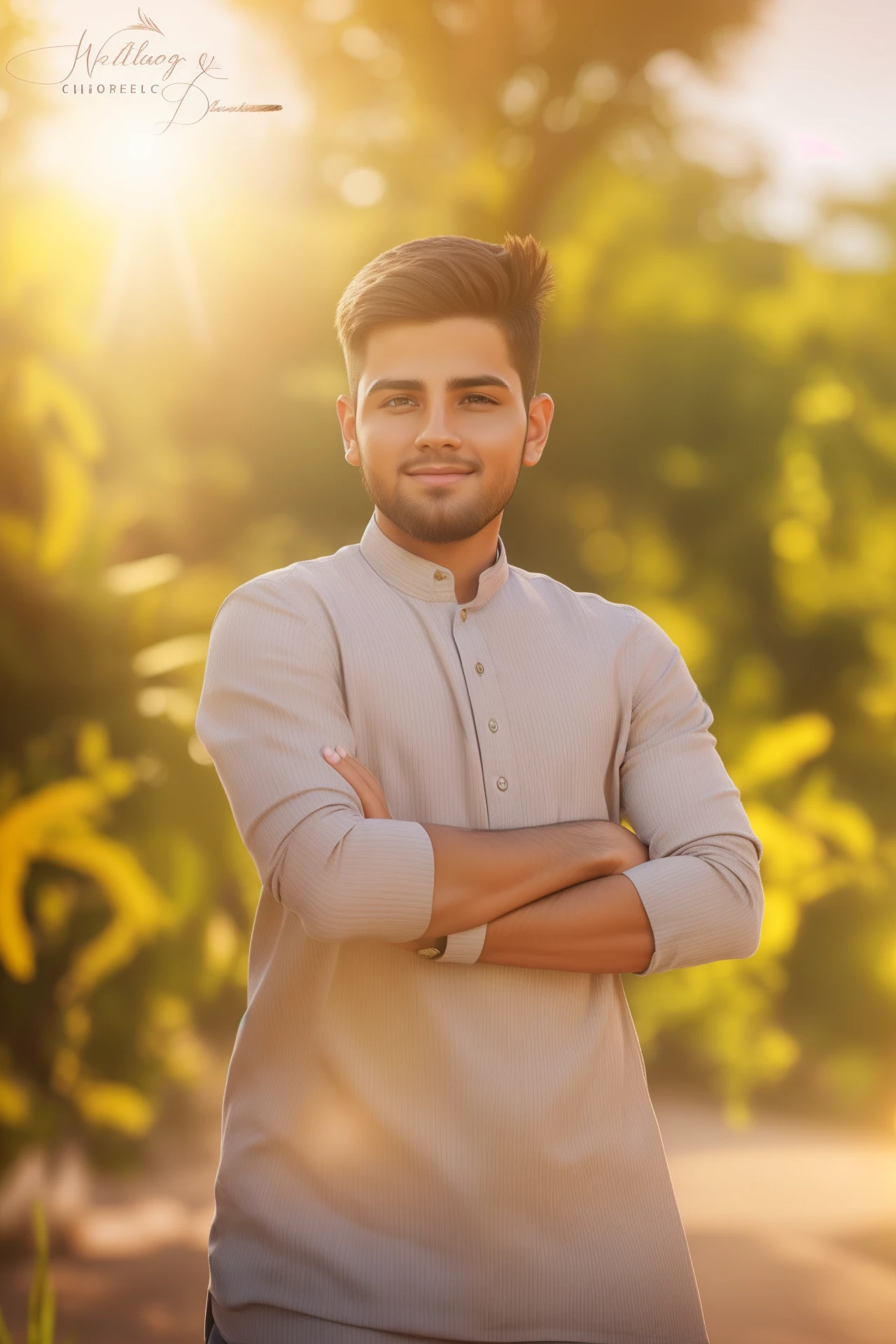 Charge background and sunlight in background, hyper realistic, realistic face, warm tone, 8k resolution and 3d, handsome boy