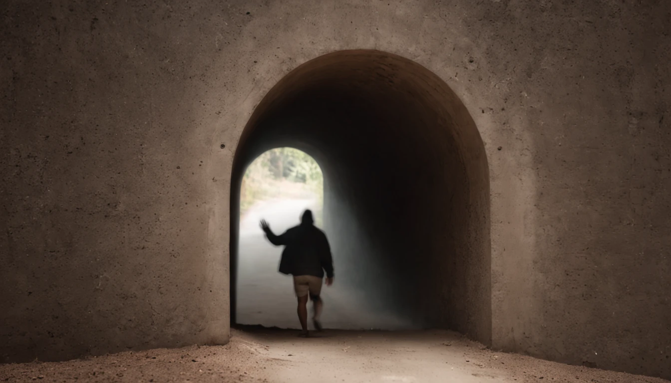 Uma capa emotiva que combina as mensagens "You are able" e "Deus te Capacitou". The image features a person walking through a dark tunnel, representando os desafios da vida. As you go, the bright light at the end of the tunnel reveals the hand of God, guiando e capacitando o caminho. The visual composition is loaded with symbolism, with colors that convey hope and confidence. Aspect ratio is optimized for attractive viewing on YouTube, inviting viewers to explore the message of overcoming and faith.