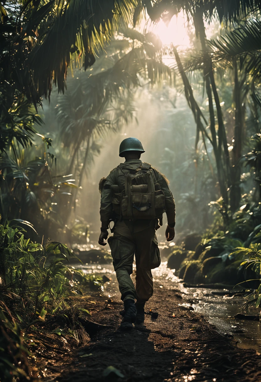 English soldiers in the swamps Ramree Island in Burma