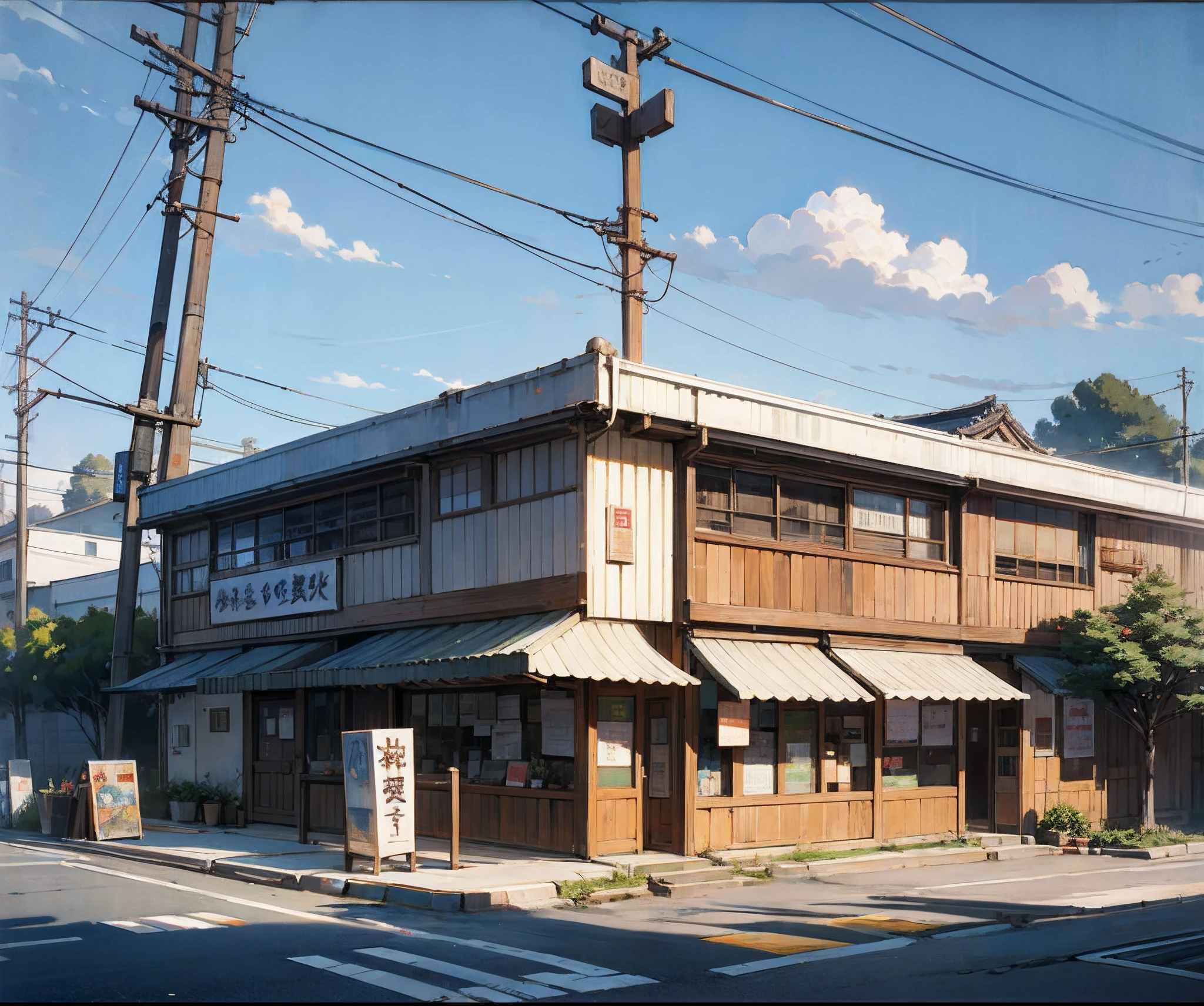 Realistic-style depiction of a small local company and its surrounding streets at japa --auto --s2